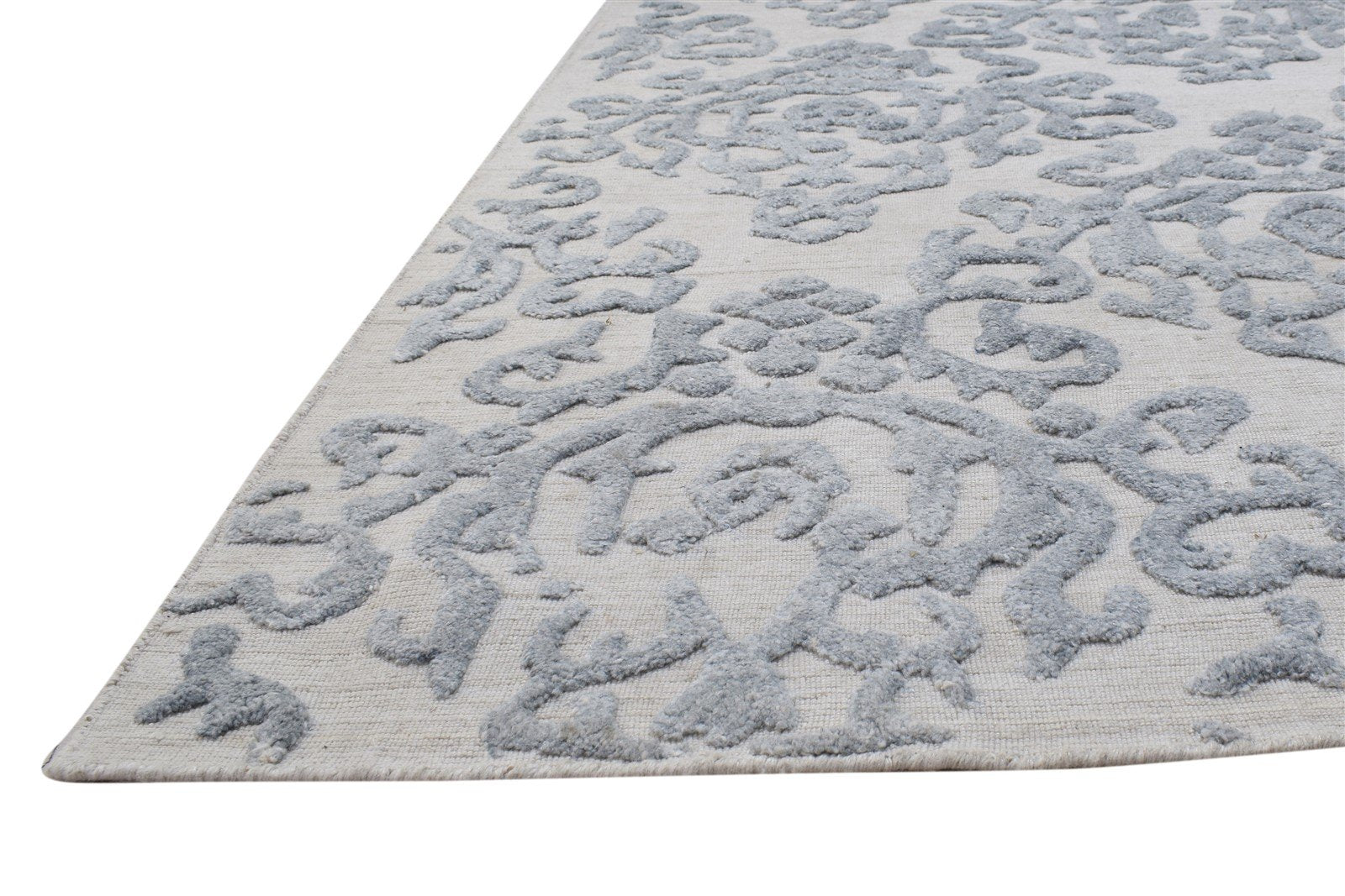 Handloom Grey Polypropylene Rug 5' X 8' Modern French Damask Room Size Carpet 