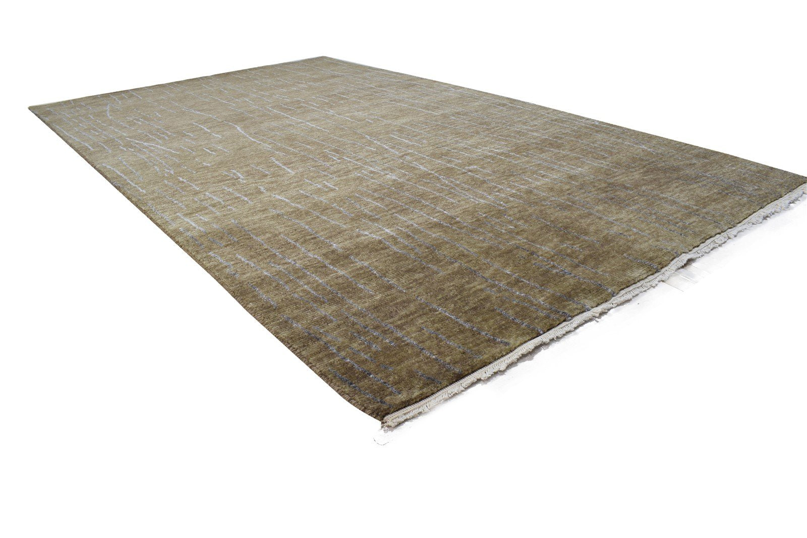 Brown Wool / Silk Rug 5X8 Modern Hand Knotted Scandinavian Abstract Room Size 