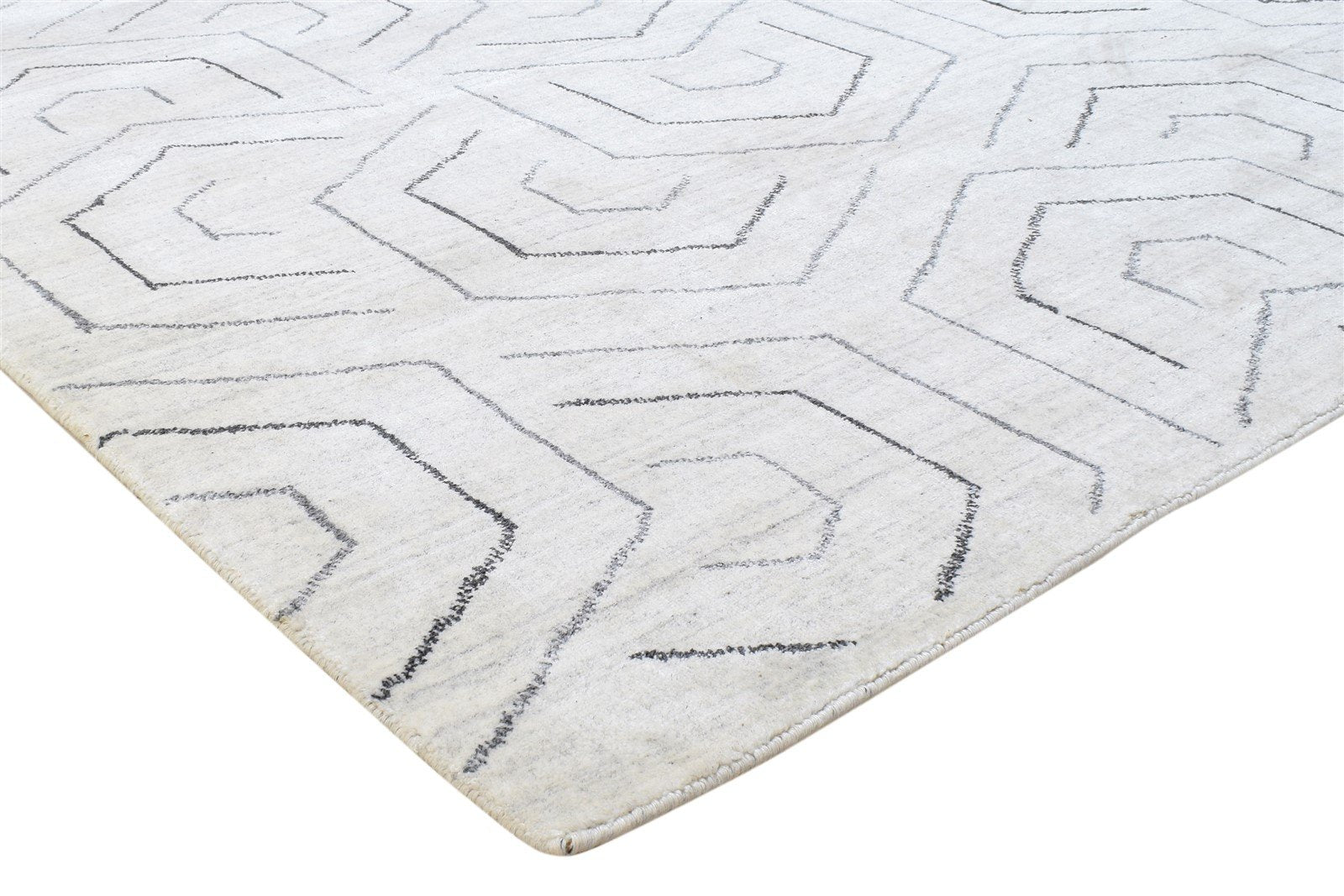 Hand Woven Grey Silk Rug 5' X 8' Modern Scandinavian Geometric Room Size Carpet 