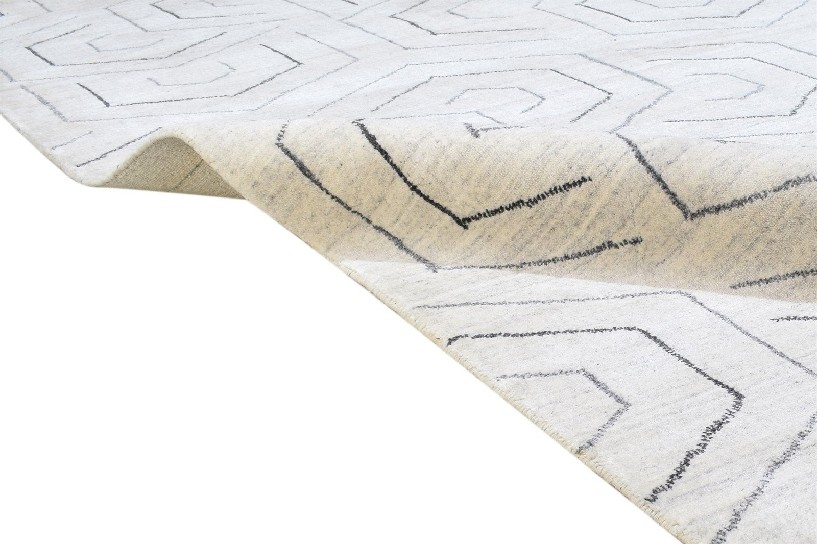 Hand Woven Grey Silk Rug 5' X 8' Modern Scandinavian Geometric Room Size Carpet 