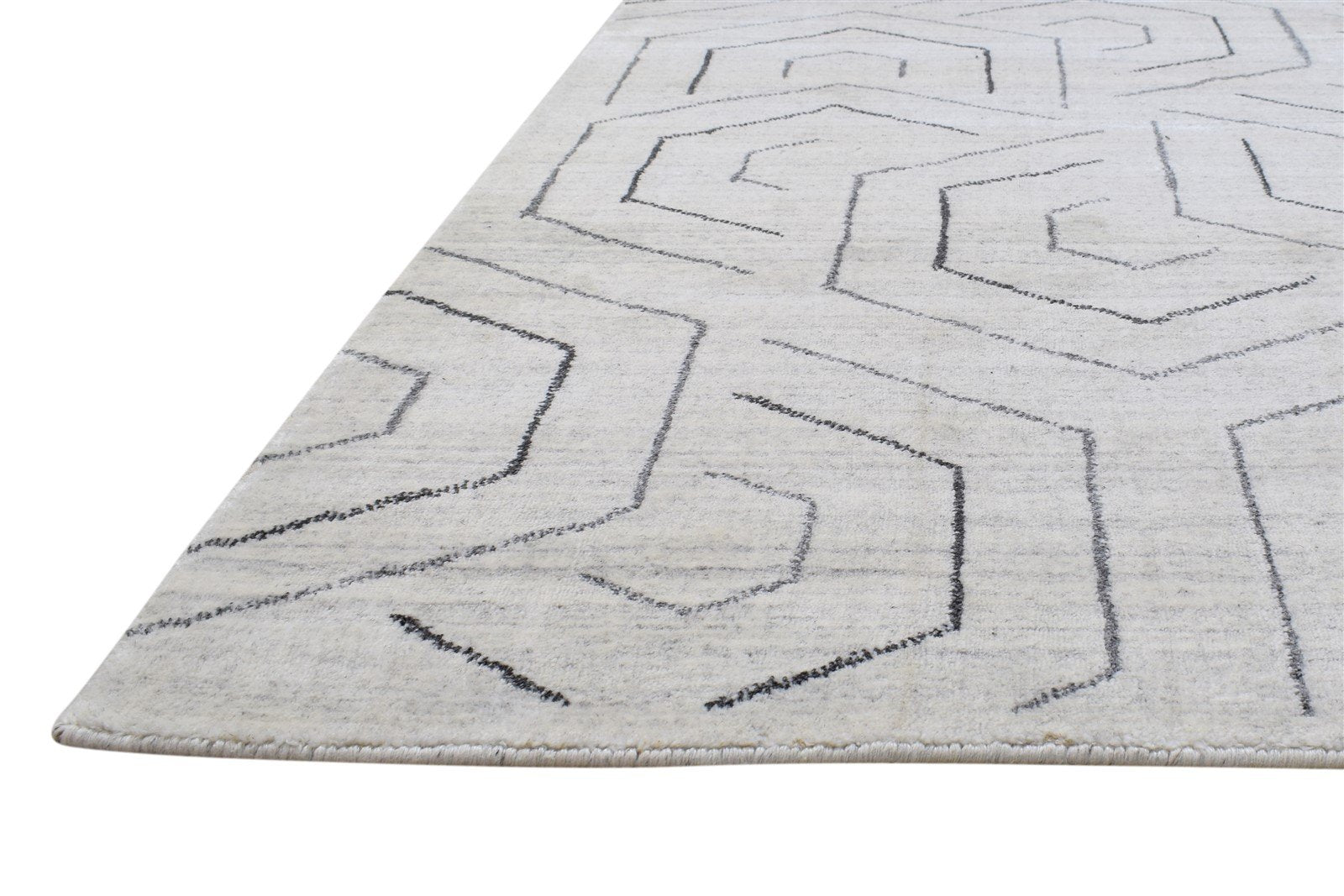 Hand Woven Grey Silk Rug 5' X 8' Modern Scandinavian Geometric Room Size Carpet 