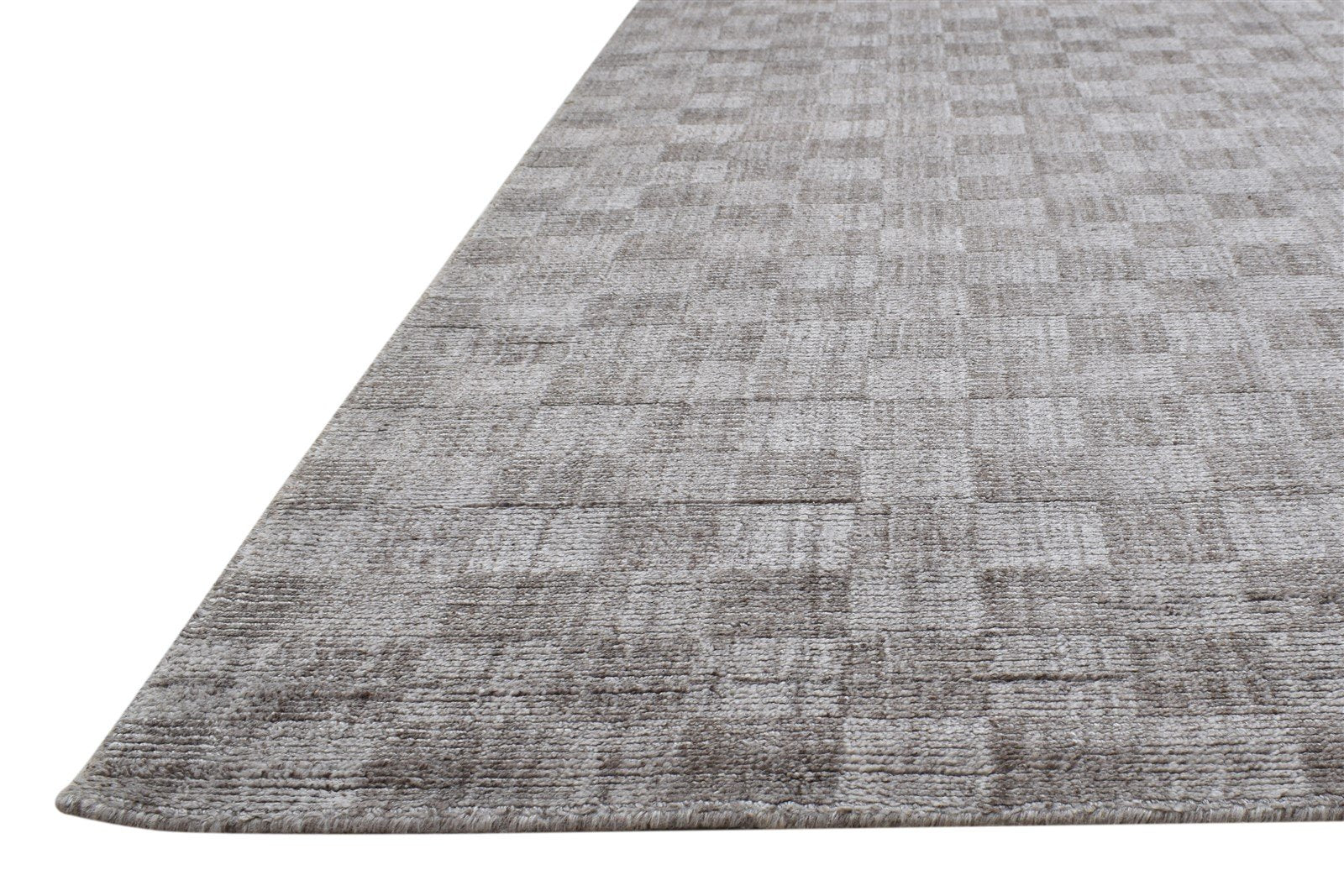 Handloom Grey Wool / Silk Rug 5X8 Modern Scandinavian Geometric Room Size 