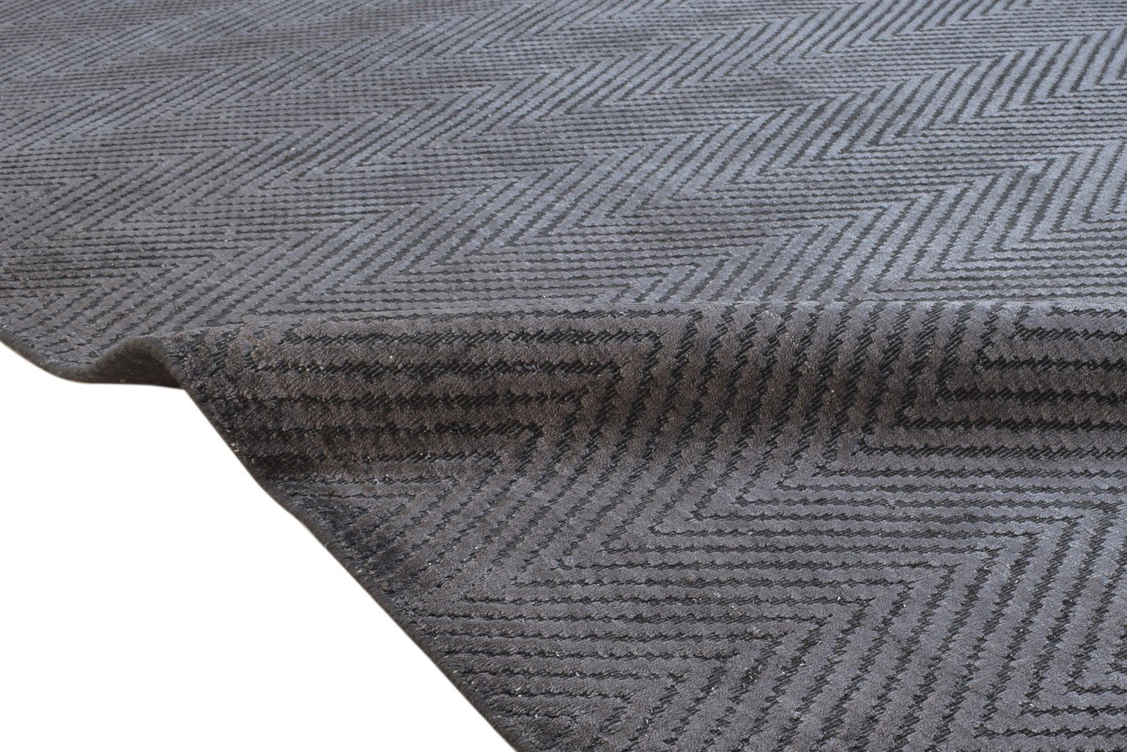 Handloom Charcoal Silk Rug 5' X 8' Modern Scandinavian Diamond Room Size Carpet 