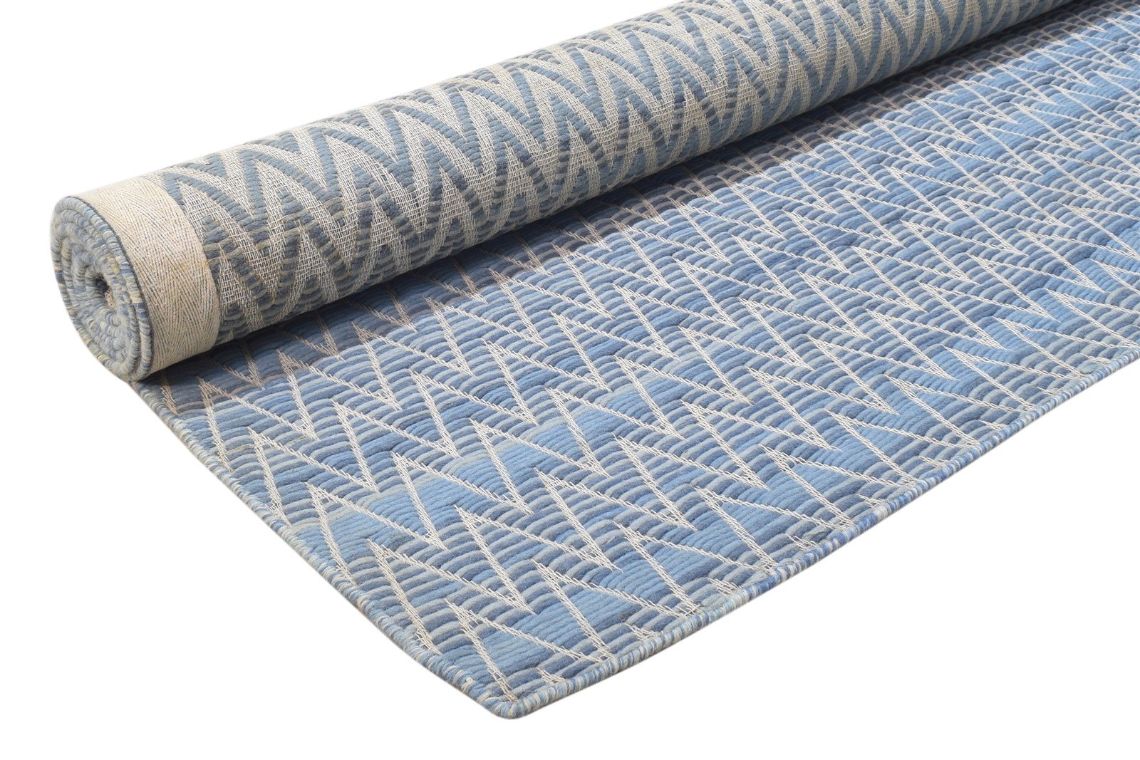 Wool Blue Rug 5' X 7' Modern Jacquard Loom Moroccan Chevron Room Size Carpet 