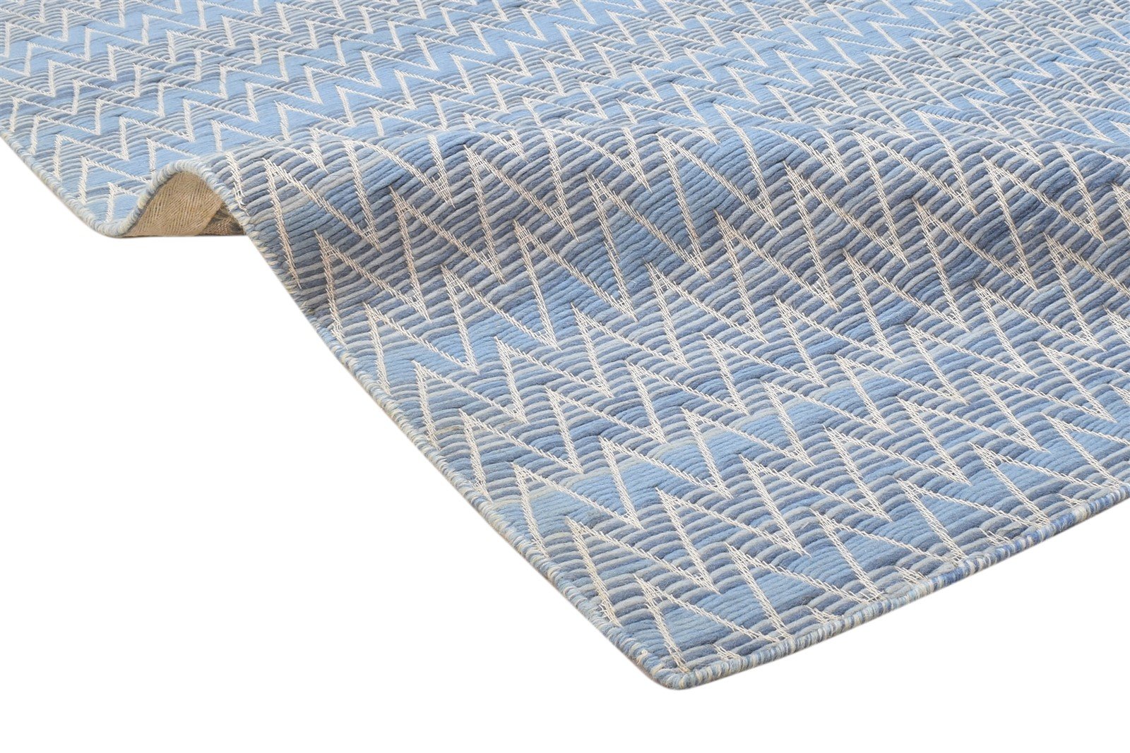 Wool Blue Rug 5' X 7' Modern Jacquard Loom Moroccan Chevron Room Size Carpet 