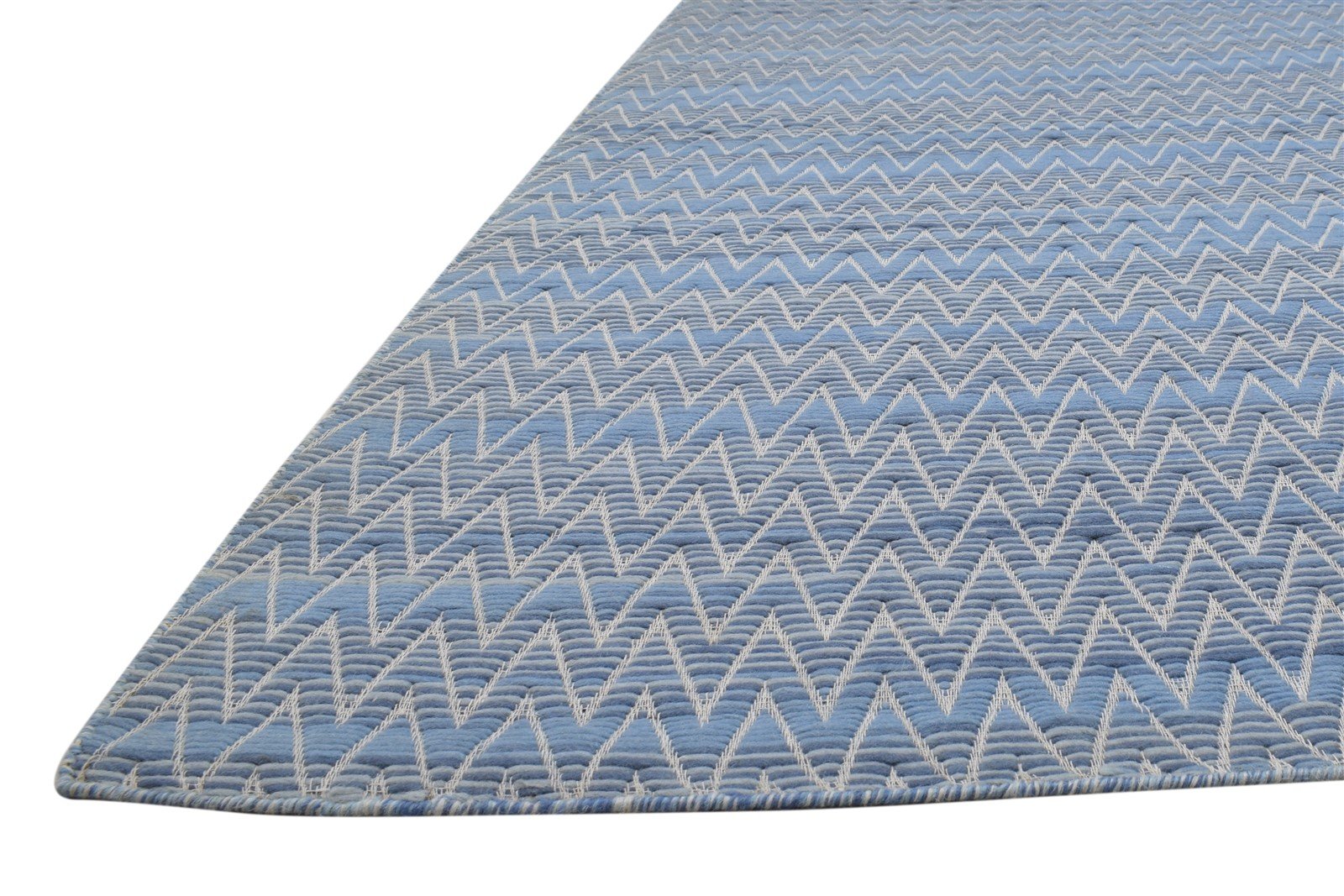 Wool Blue Rug 5' X 7' Modern Jacquard Loom Moroccan Chevron Room Size Carpet 