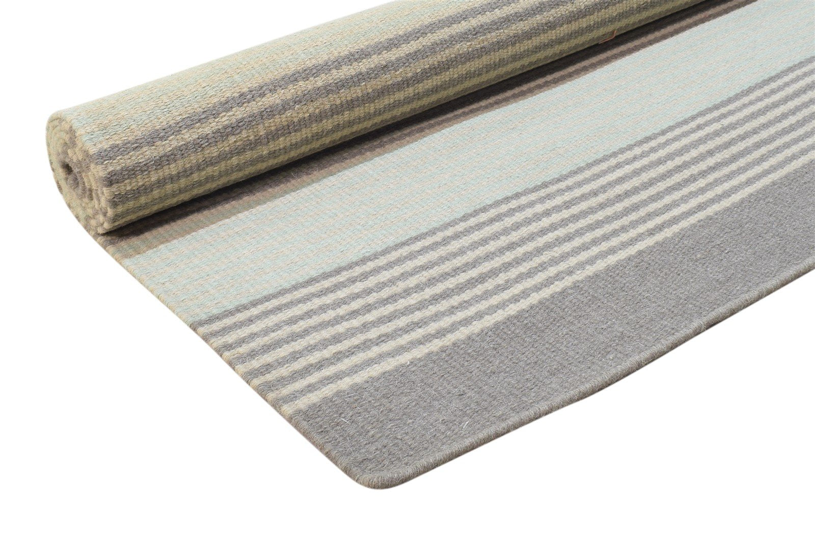 Dhurrie Grey Wool Rug 5' X 8' Modern Scandinavian Striped Room Size Carpet 