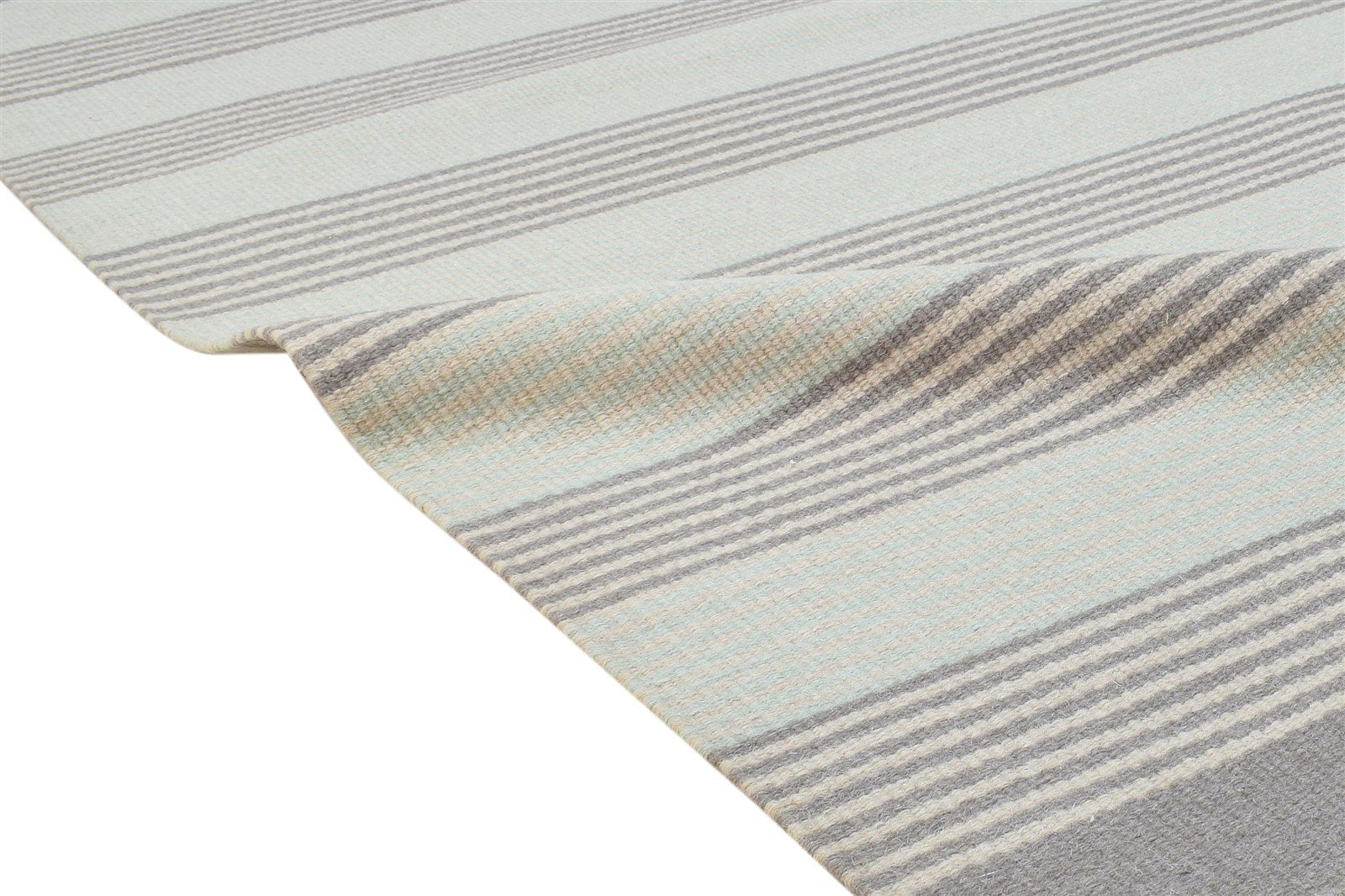 Dhurrie Grey Wool Rug 5' X 8' Modern Scandinavian Striped Room Size Carpet 