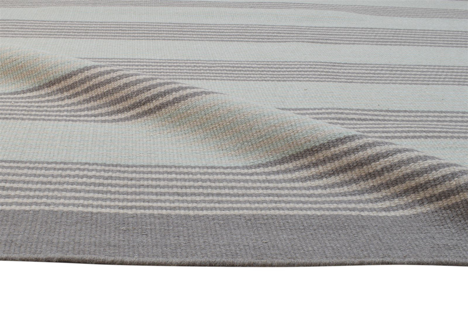 Dhurrie Grey Wool Rug 5' X 8' Modern Scandinavian Striped Room Size Carpet 