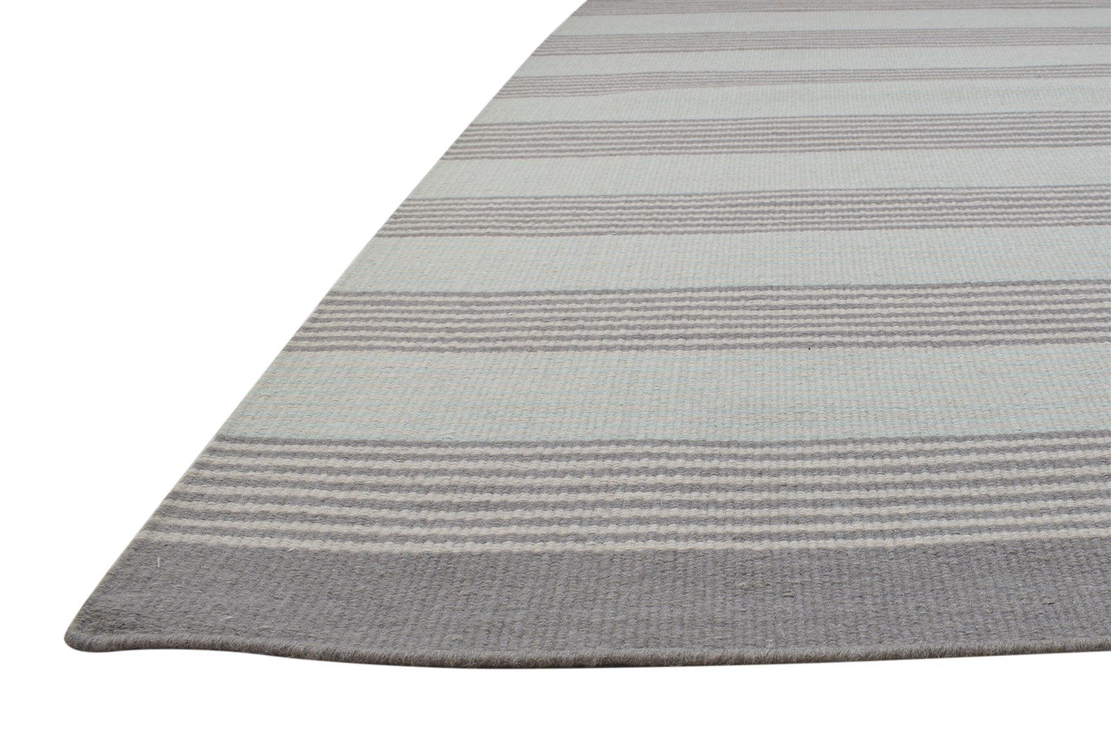 Dhurrie Grey Wool Rug 5' X 8' Modern Scandinavian Striped Room Size Carpet 