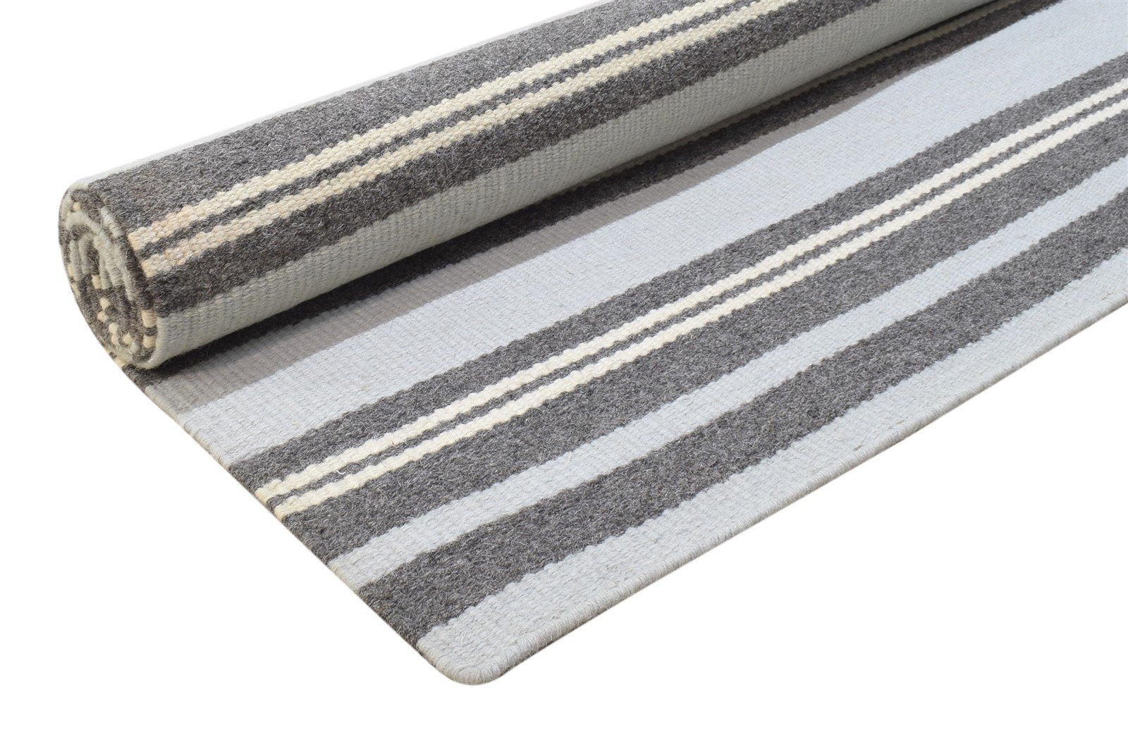 Wool Grey Rug 5' X 8' Modern Dhurrie Scandinavian Striped Room Size Carpet 