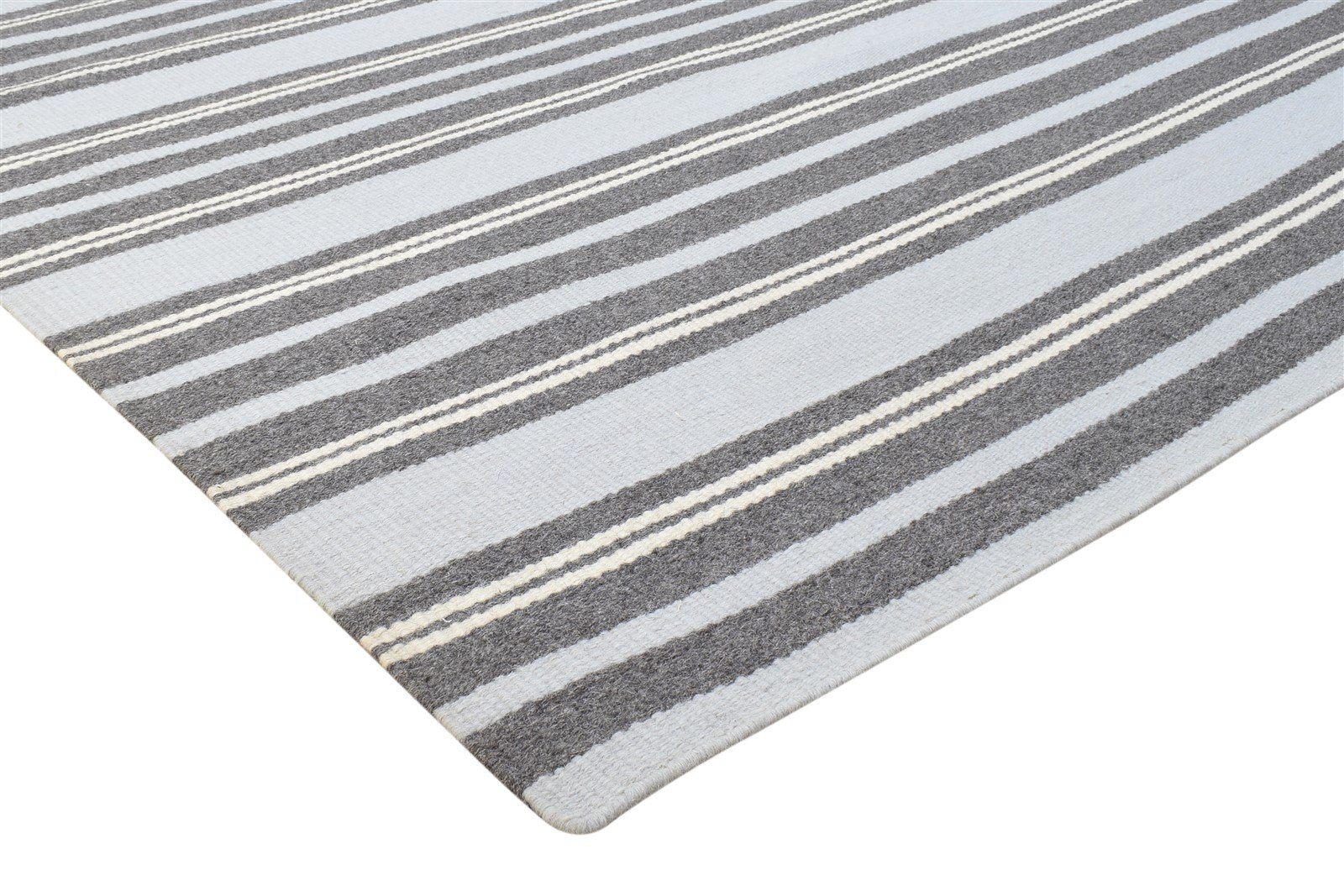 Wool Grey Rug 5' X 8' Modern Dhurrie Scandinavian Striped Room Size Carpet 