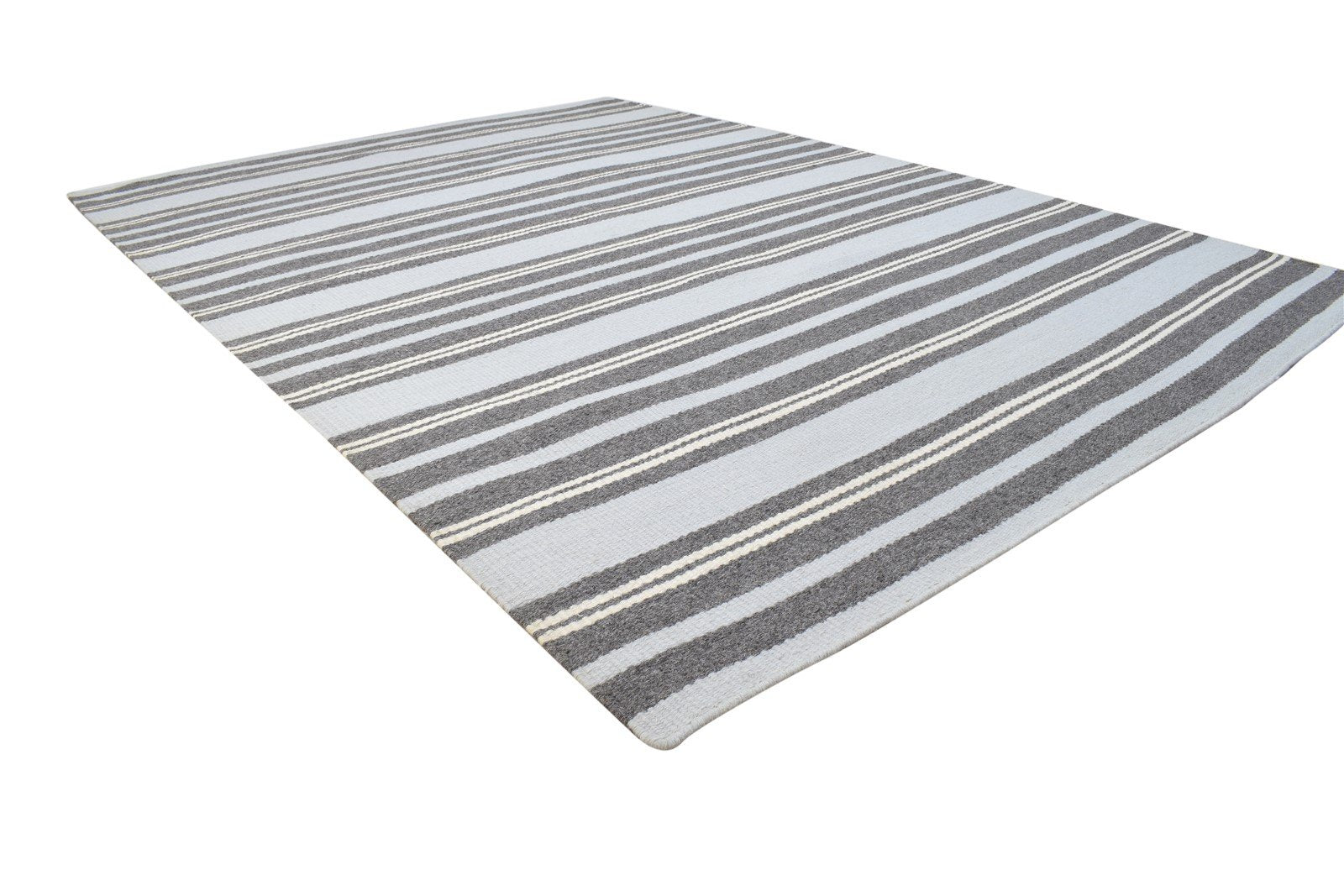 Wool Grey Rug 5' X 8' Modern Dhurrie Scandinavian Striped Room Size Carpet 