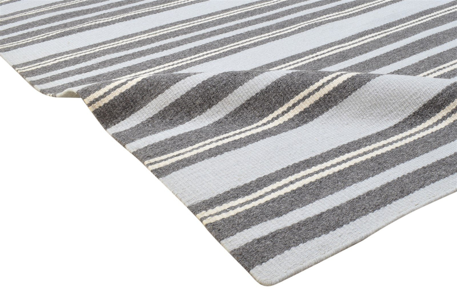 Wool Grey Rug 5' X 8' Modern Dhurrie Scandinavian Striped Room Size Carpet 