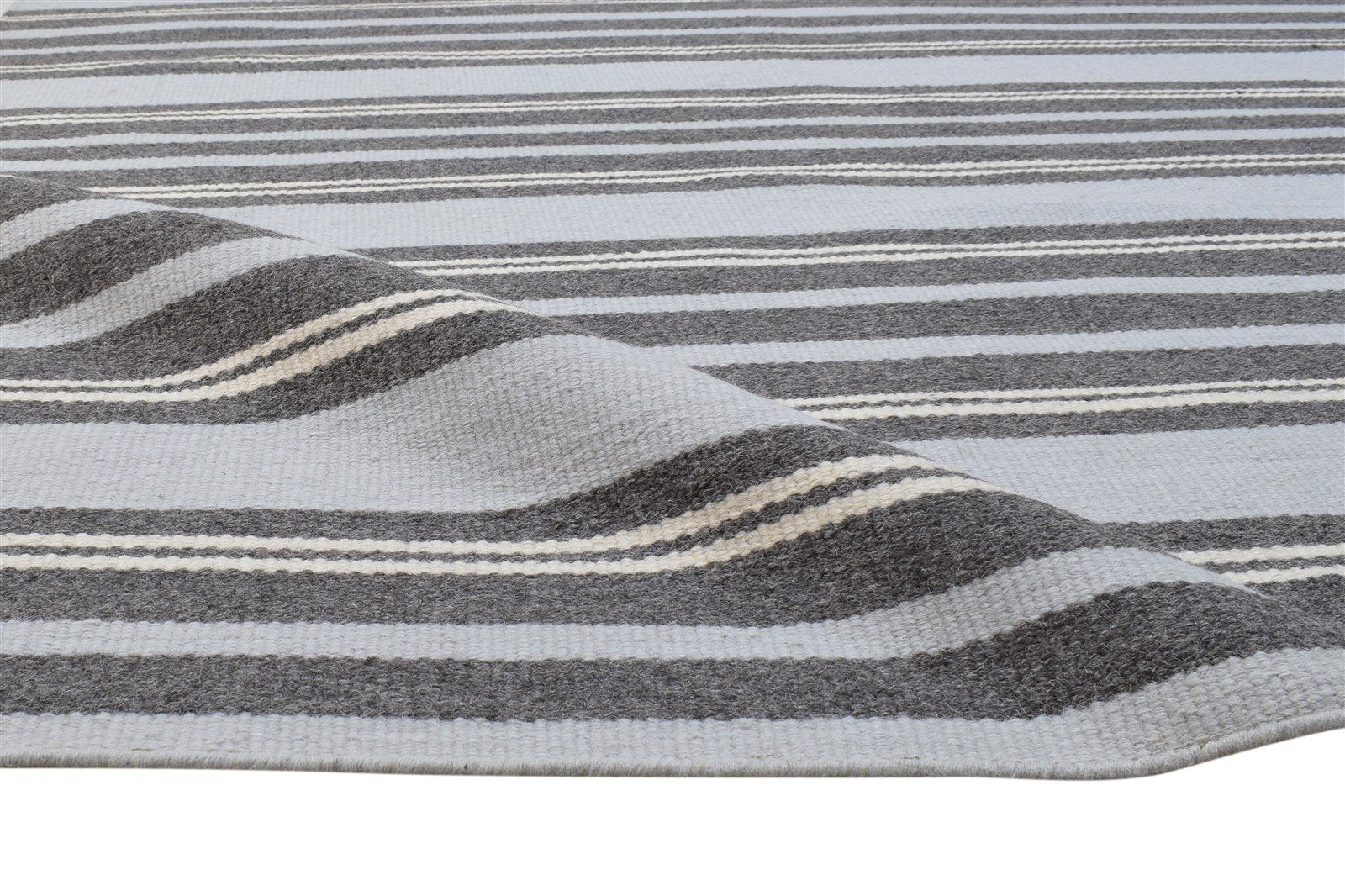 Wool Grey Rug 5' X 8' Modern Dhurrie Scandinavian Striped Room Size Carpet 