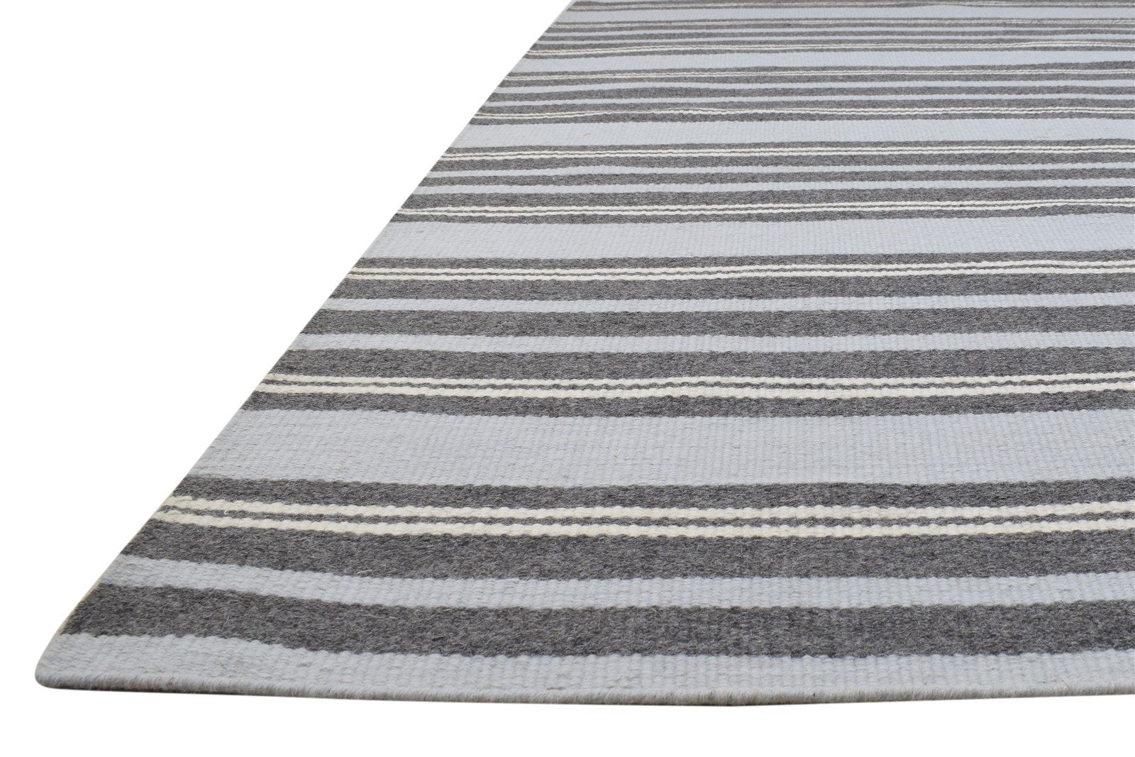 Wool Grey Rug 5' X 8' Modern Dhurrie Scandinavian Striped Room Size Carpet 