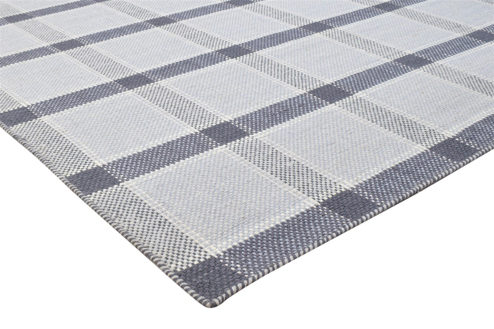 Dhurrie Grey Wool Rug 5' X 8' Modern Scandinavian Plaids Room Size Carpet 