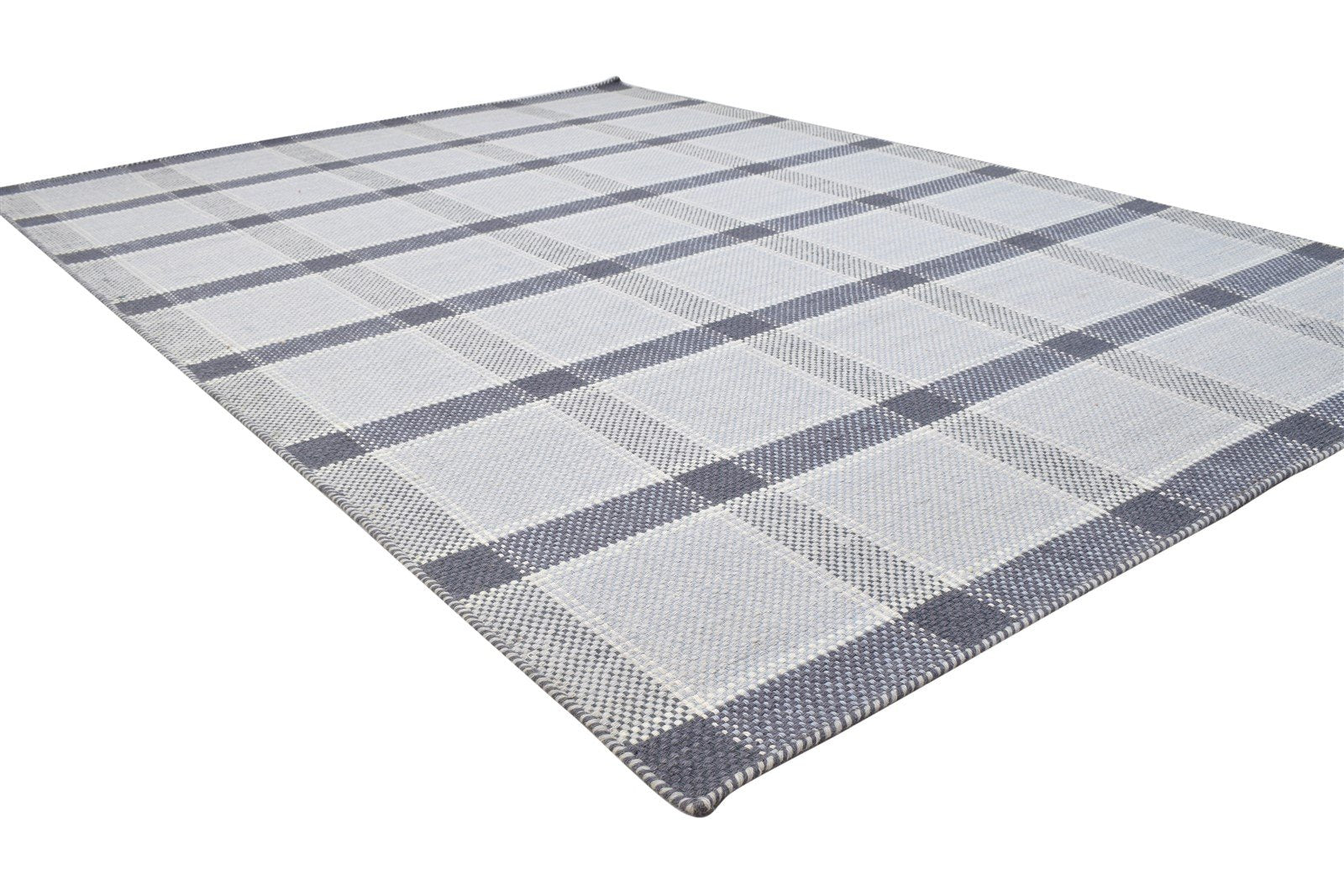 Dhurrie Grey Wool Rug 5' X 8' Modern Scandinavian Plaids Room Size Carpet 