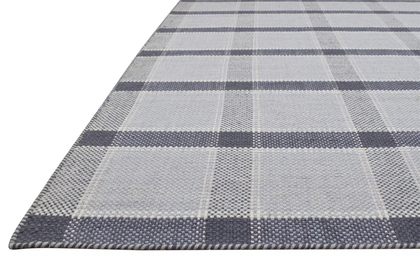 Dhurrie Grey Wool Rug 5' X 8' Modern Scandinavian Plaids Room Size Carpet 