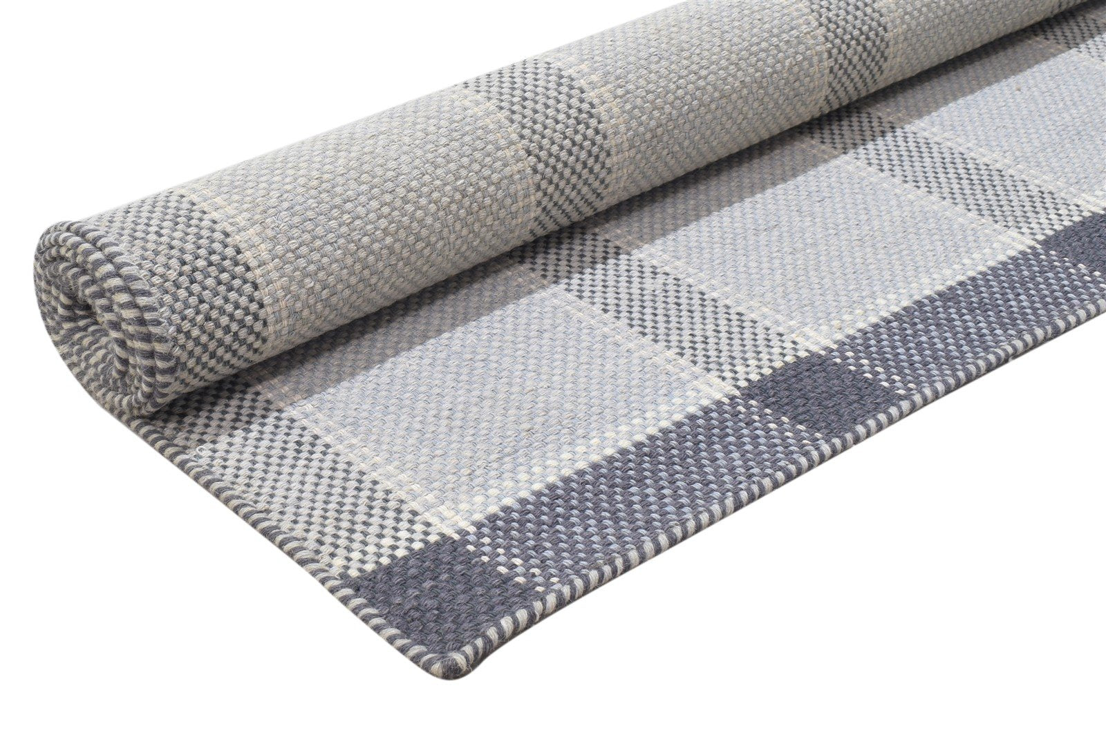 Dhurrie Grey Wool Rug 5' X 8' Modern Scandinavian Plaids Room Size Carpet 