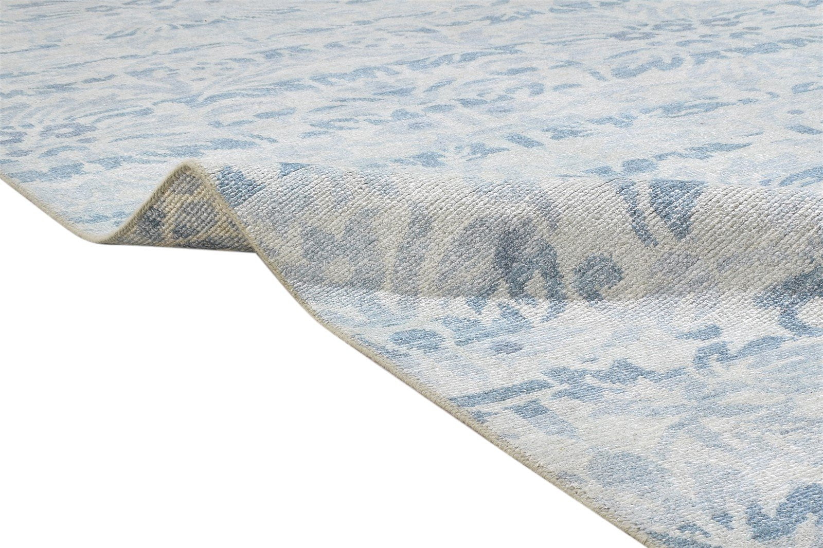 Blue Wool Rug 8' X 10' Modern Hand Knotted Moroccan Floral Large Carpet  Area Rug 