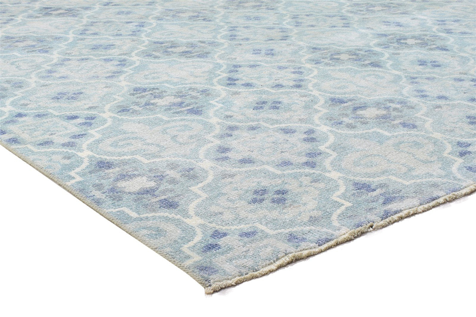 8' X 10' Rug Wool Blue Modern Hand Knotted Moroccan Trellis Large Carpet 