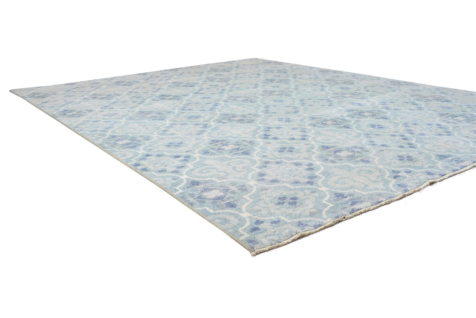 8' X 10' Rug Wool Blue Modern Hand Knotted Moroccan Trellis Large Carpet 