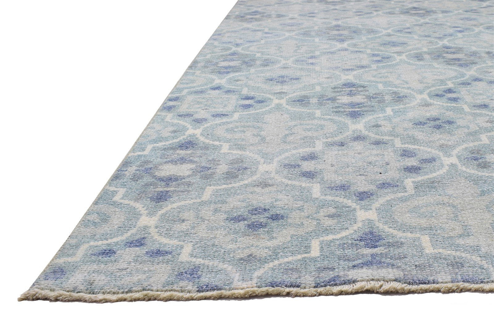 8' X 10' Rug Wool Blue Modern Hand Knotted Moroccan Trellis Large Carpet 