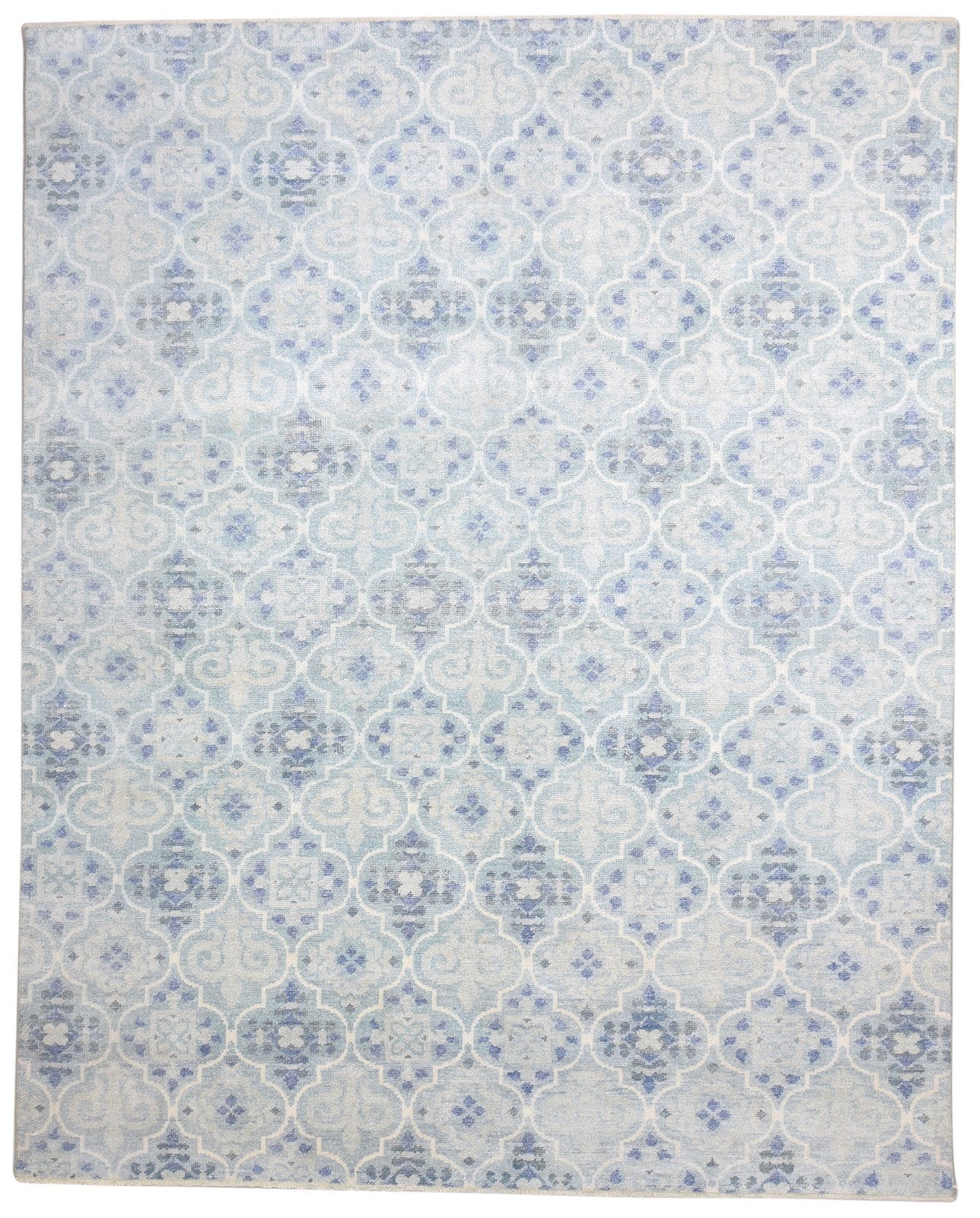 8' X 10' Rug Wool Blue Modern Hand Knotted Moroccan Trellis Large Carpet 