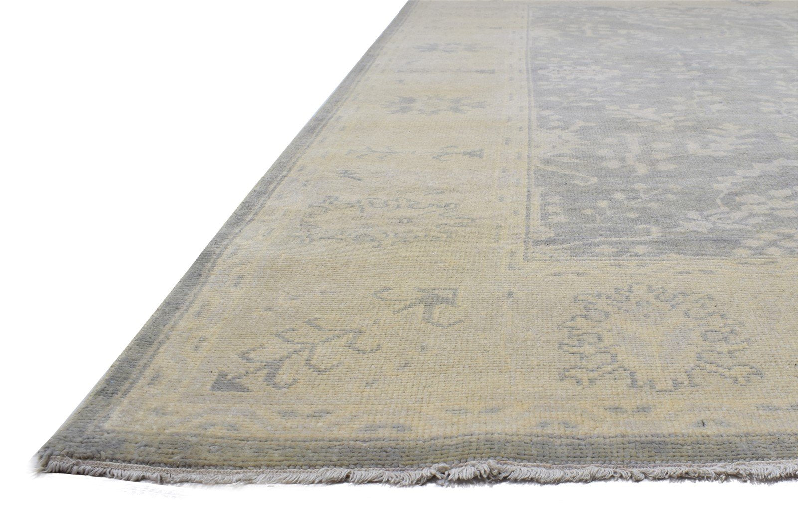 Grey Wool Rug 8' X 10' Persian Hand Knotted Sarouk-Indian Oriental Large Carpet 