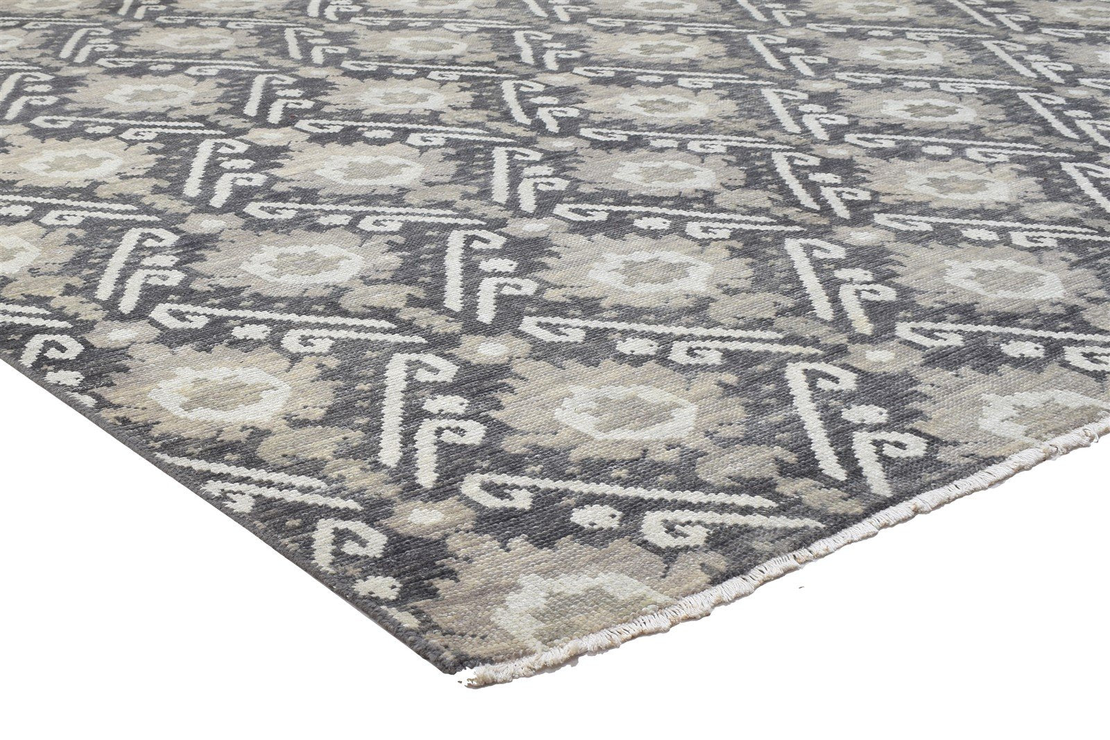 Wool Charcoal Rug 8' X 10' Modern Hand Knotted Moroccan Ikat Large Carpet 