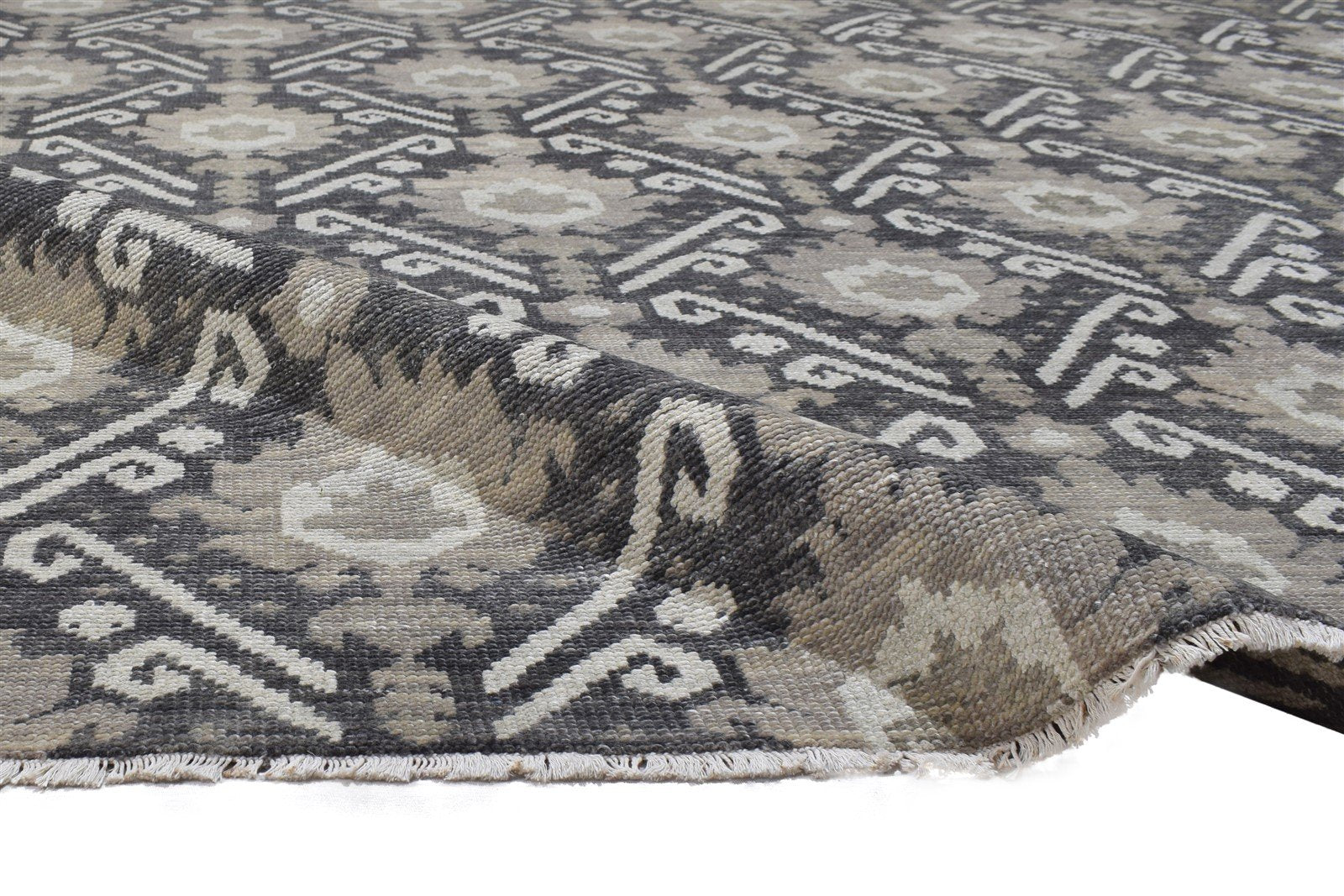 Wool Charcoal Rug 8' X 10' Modern Hand Knotted Moroccan Ikat Large Carpet 