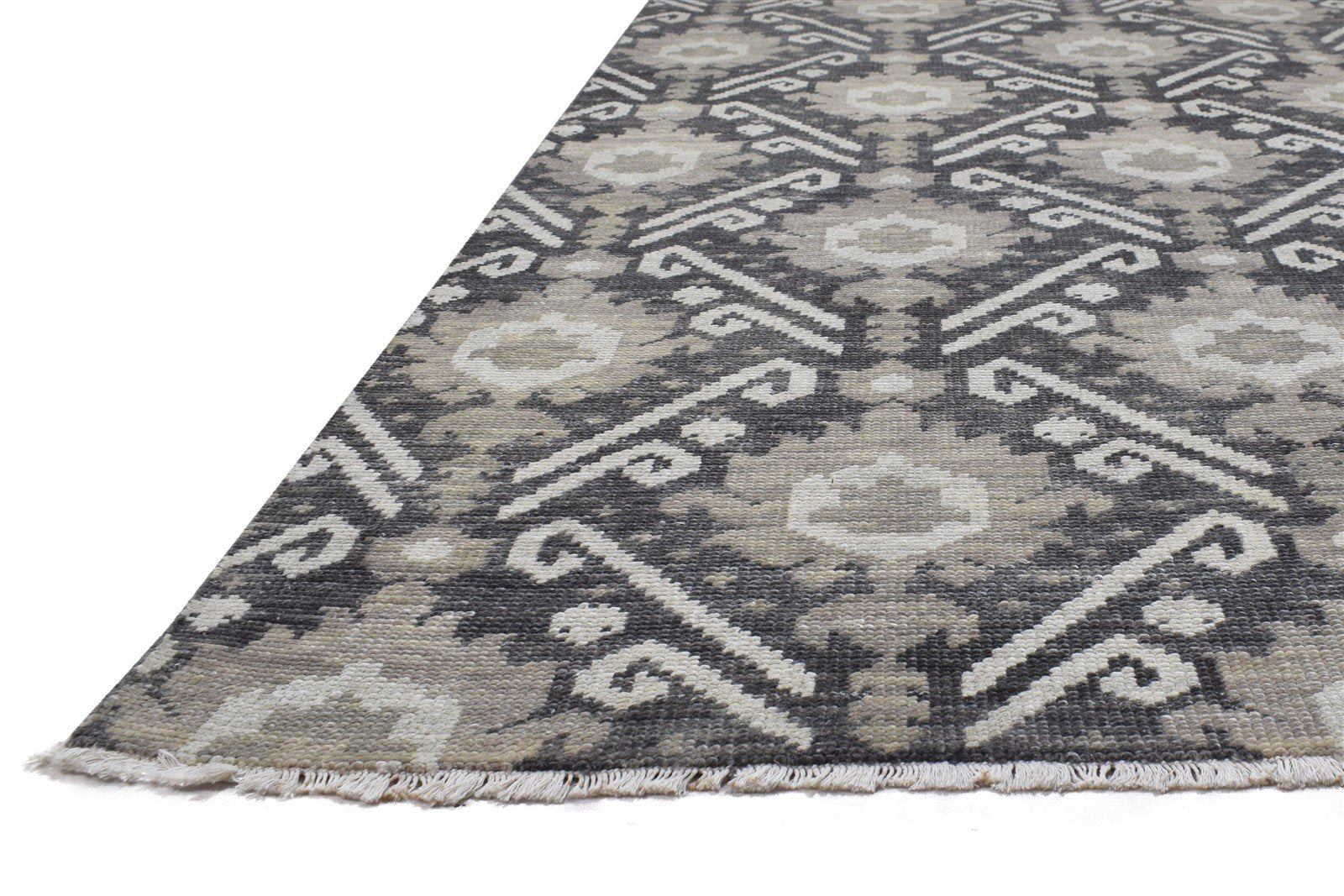 Wool Charcoal Rug 8' X 10' Modern Hand Knotted Moroccan Ikat Large Carpet 