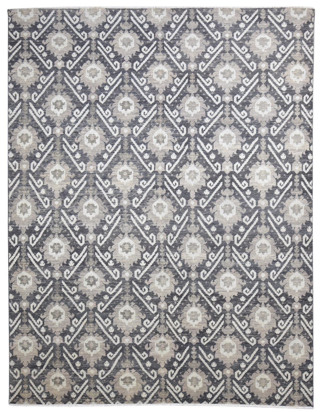 Wool Charcoal Rug 8' X 10' Modern Hand Knotted Moroccan Ikat Large Carpet 