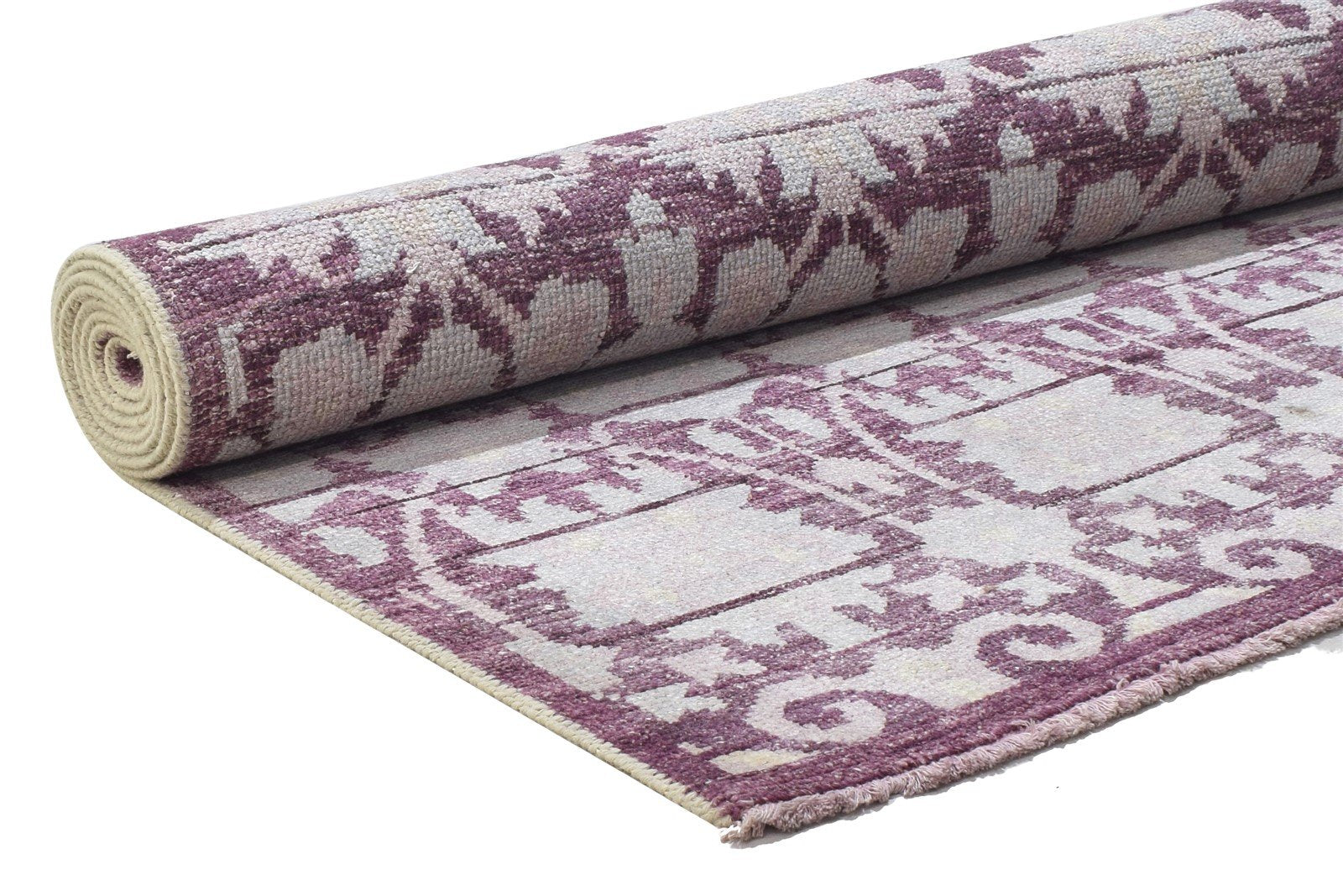 Hand Knotted Purple Wool Rug 8' X 10' Modern Moroccan Floral Large Carpet 