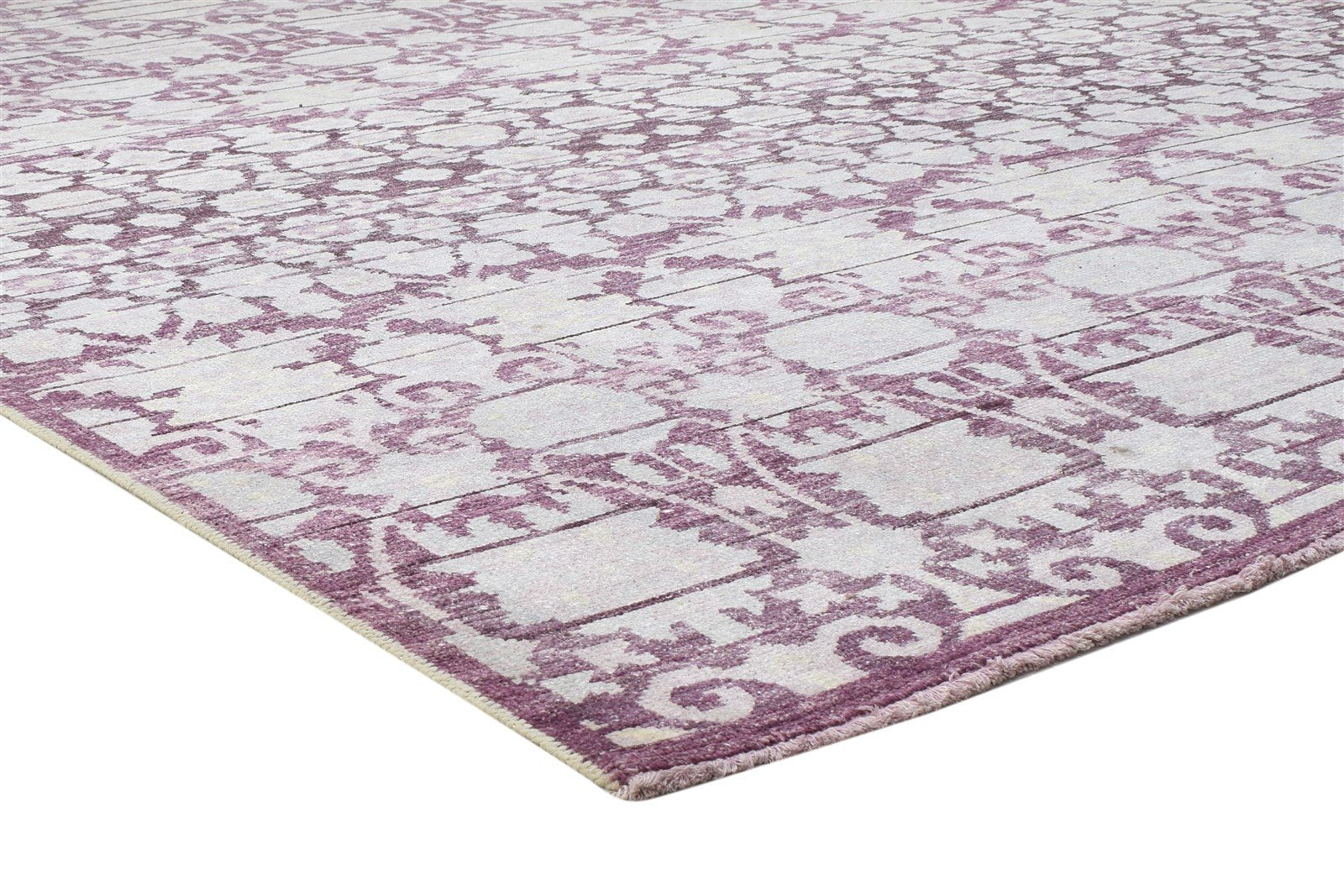 Hand Knotted Purple Wool Rug 8' X 10' Modern Moroccan Floral Large Carpet 