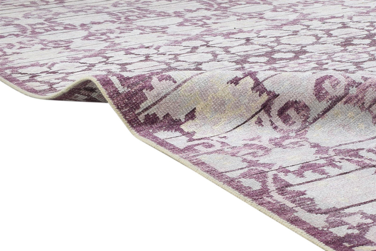 Hand Knotted Purple Wool Rug 8' X 10' Modern Moroccan Floral Large Carpet 