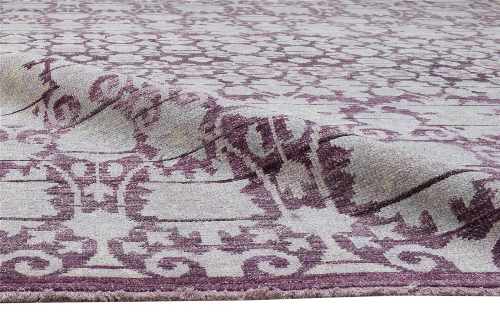 Hand Knotted Purple Wool Rug 8' X 10' Modern Moroccan Floral Large Carpet 