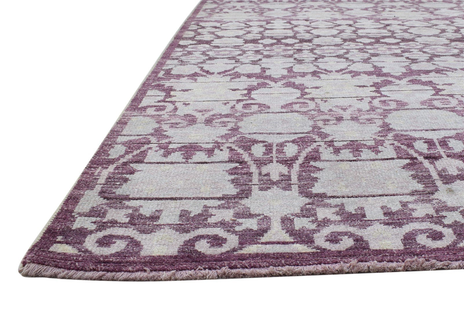 Hand Knotted Purple Wool Rug 8' X 10' Modern Moroccan Floral Large Carpet 