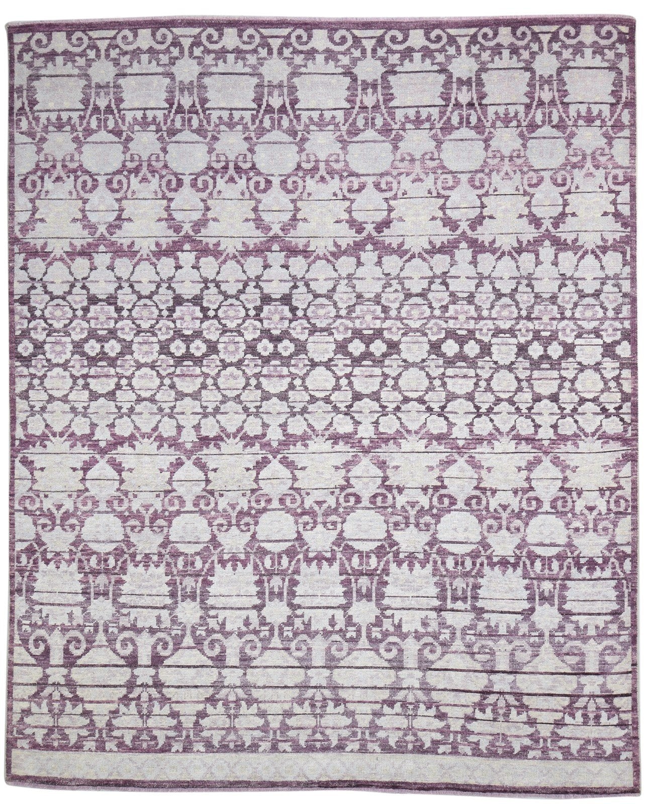 Hand Knotted Purple Wool Rug 8' X 10' Modern Moroccan Floral Large Carpet 