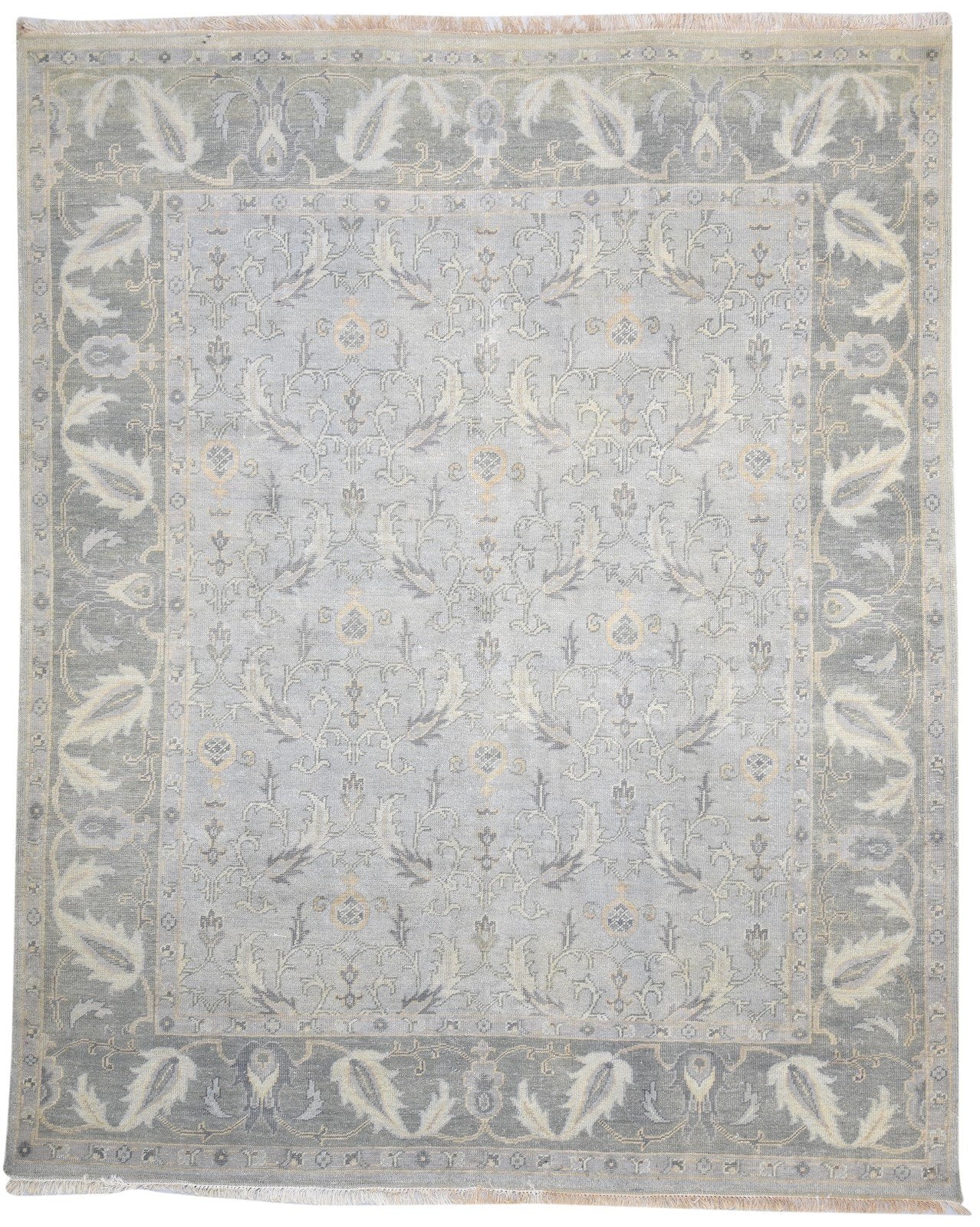 Hand Knotted Grey Wool Rug 8' X 10' Persian Agra Oriental Large Carpet 