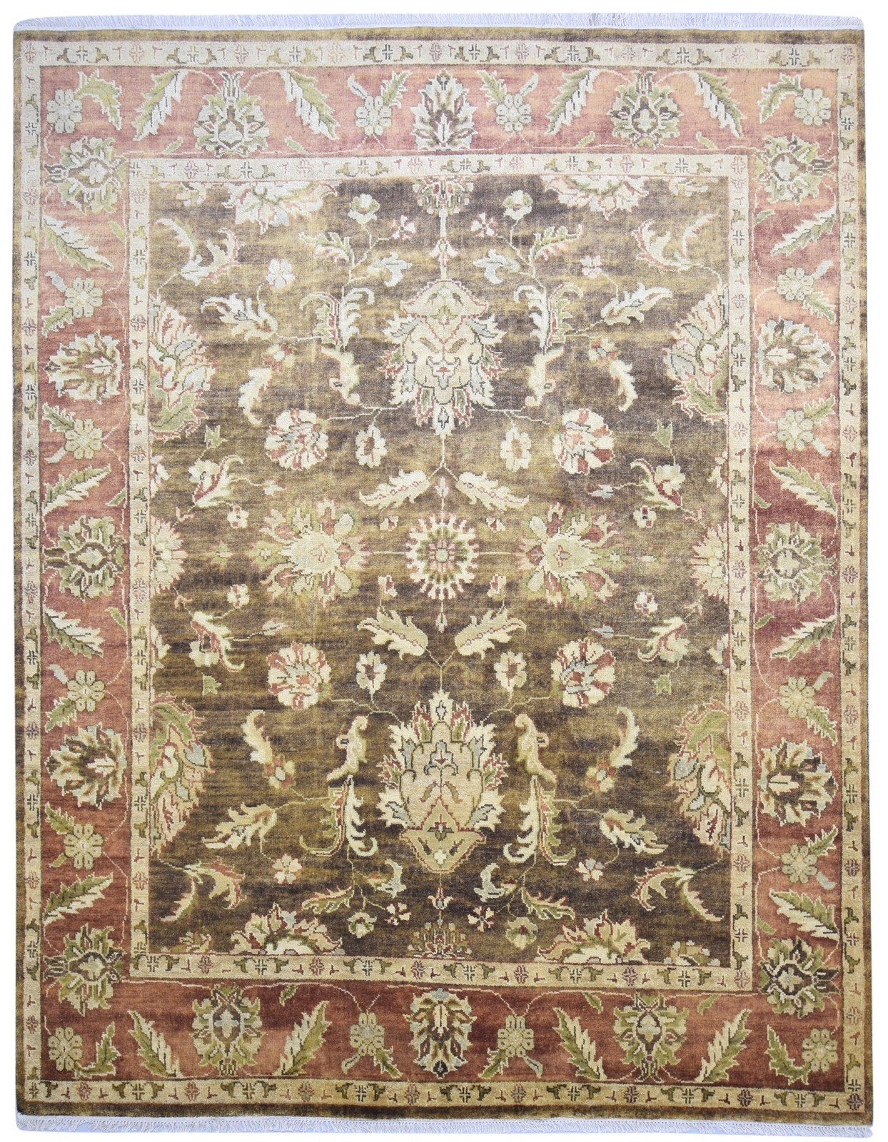 Wool Brown Rug 8' X 10' Persian Hand Knotted Agra Oriental Large Carpet 