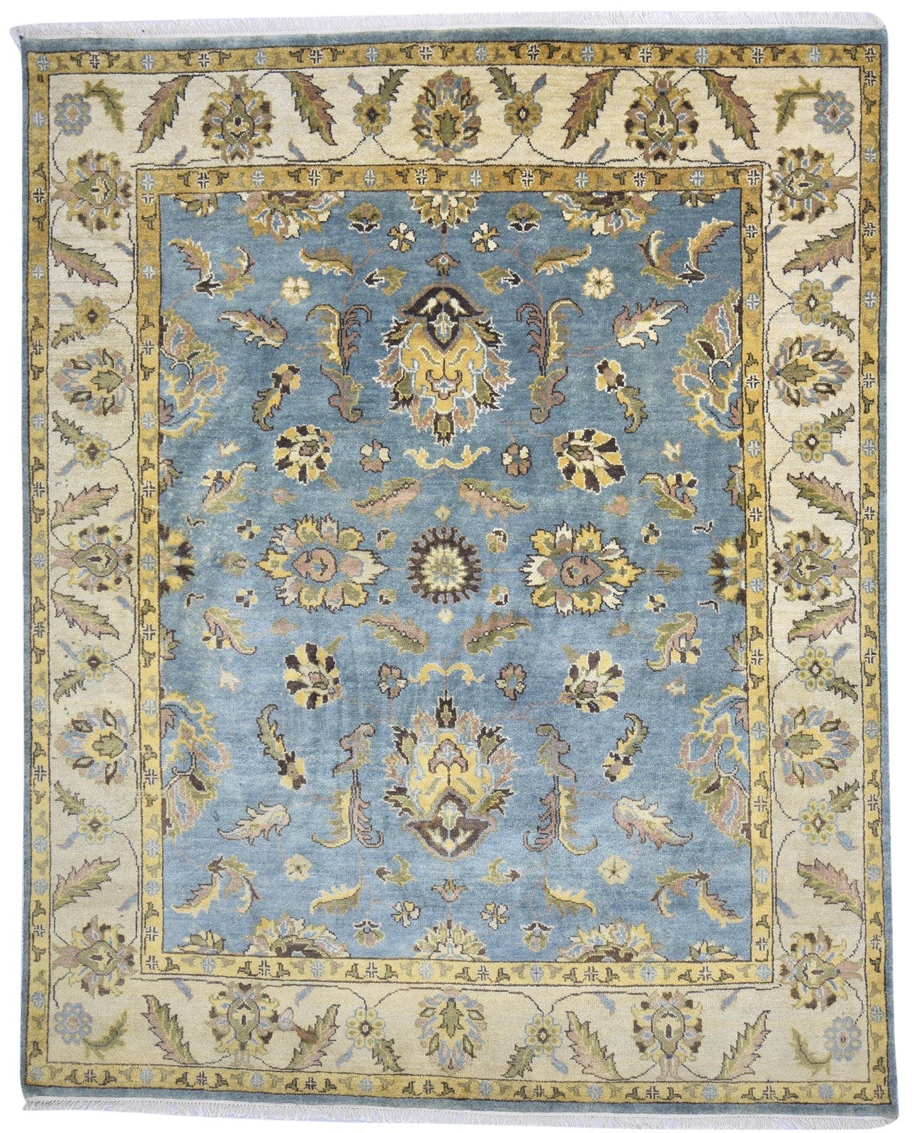 8' X 10' Rug Wool Blue Persian Hand Knotted Agra Oriental Large Carpet 