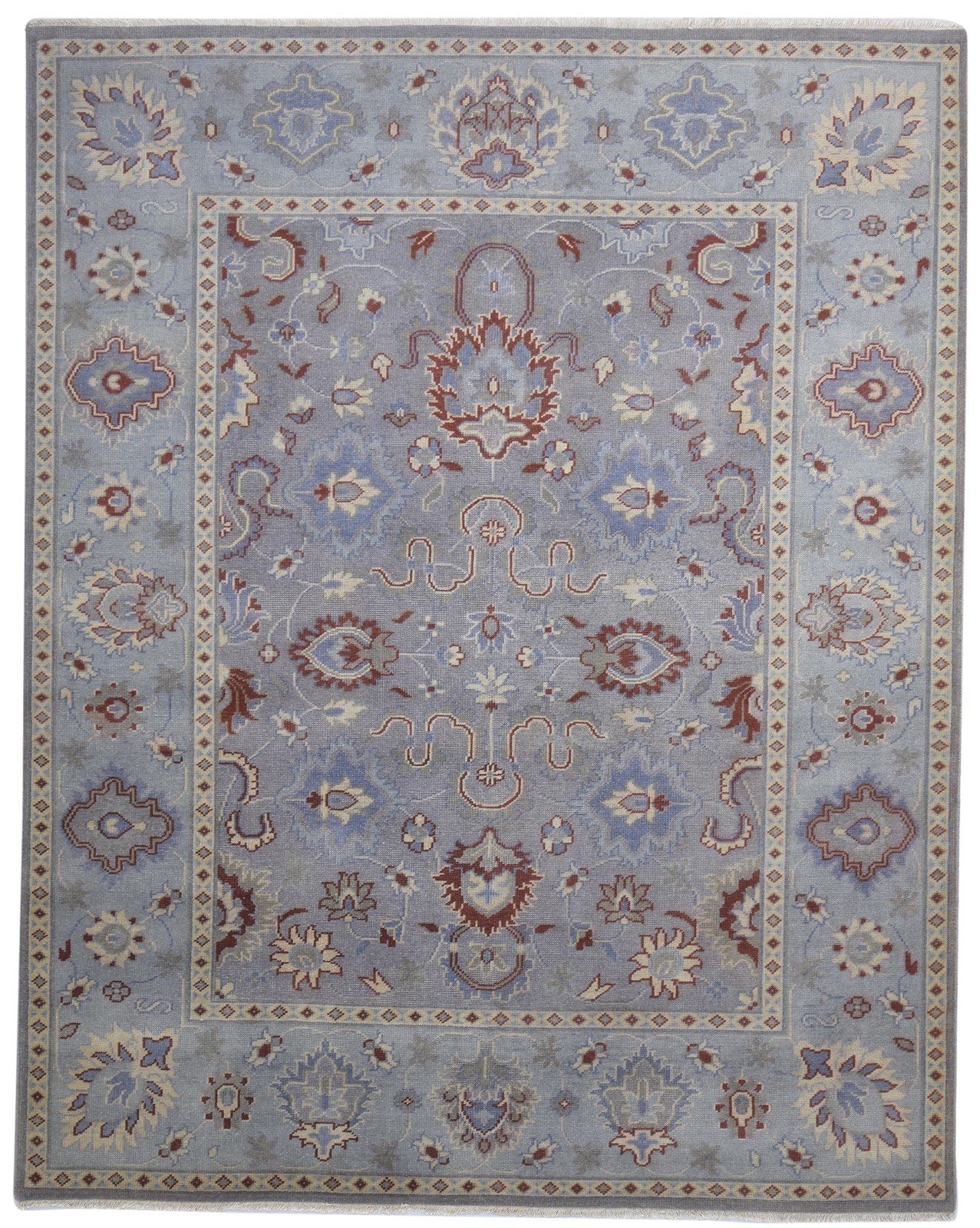 Hand Knotted Grey Wool Rug 8' X 10' Persian Agra Oriental Large Carpet 