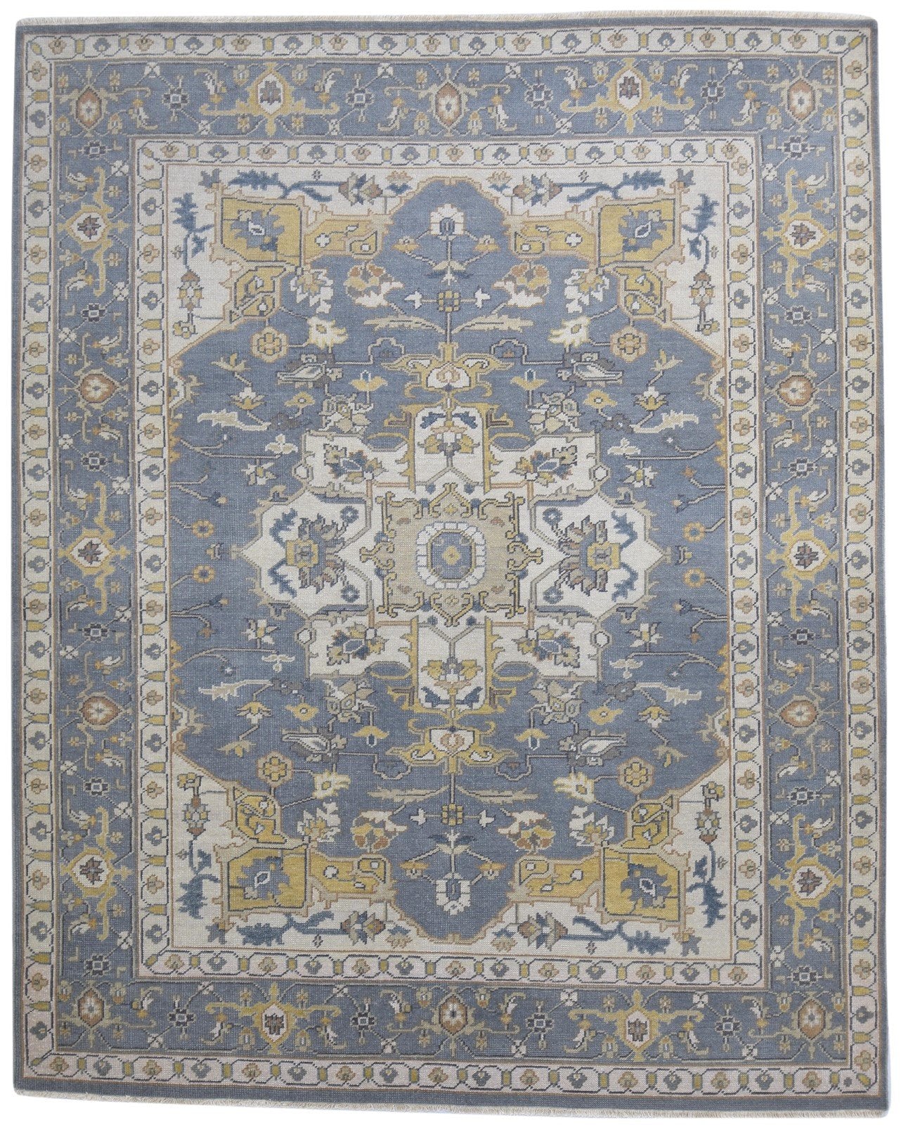 Blue Wool Rug 8' X 10' Persian Hand Knotted Heriz-Indian Oriental Large Carpet 