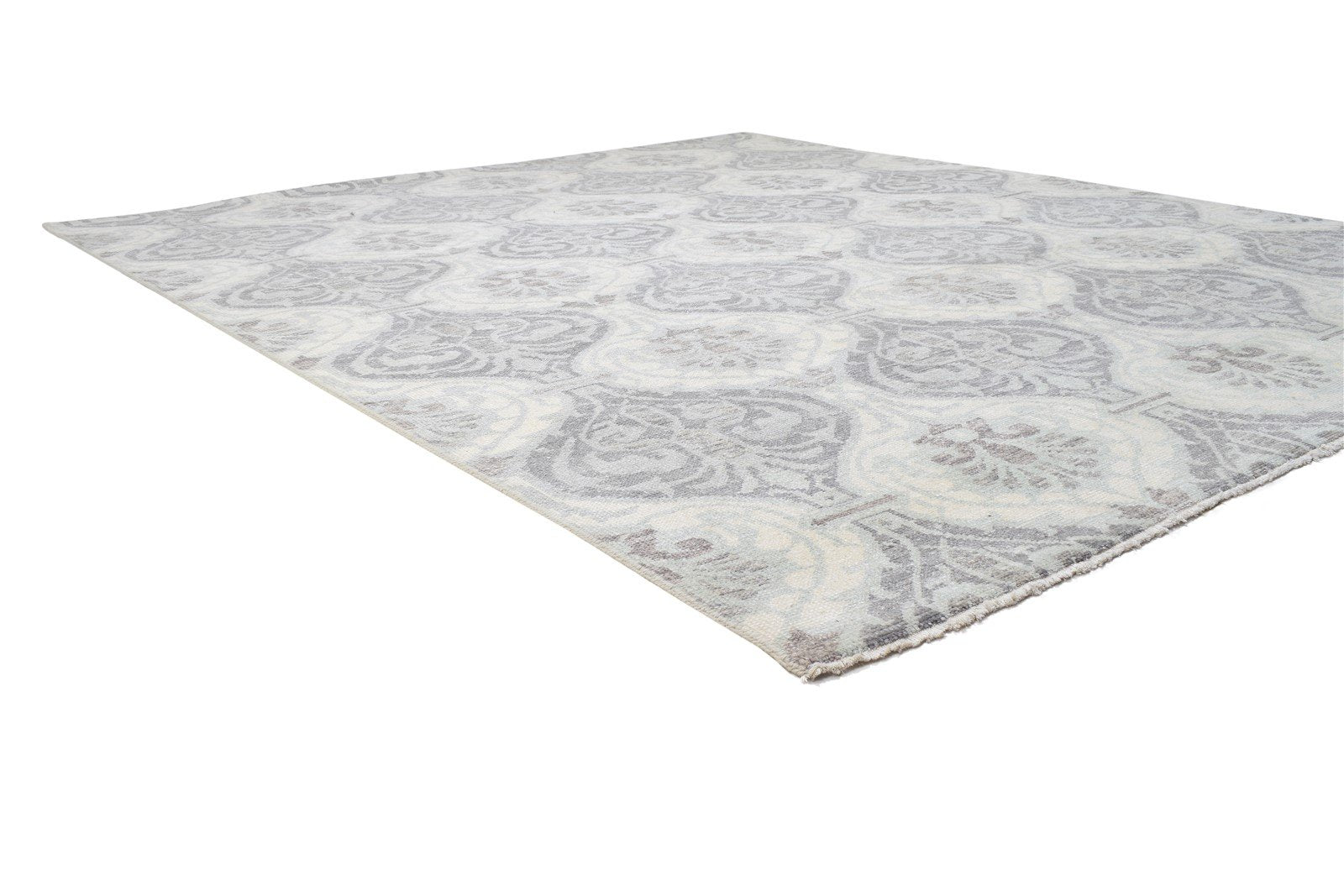 Hand Knotted Grey Wool Rug 8' X 9' Modern Moroccan Trellis Large Carpet 