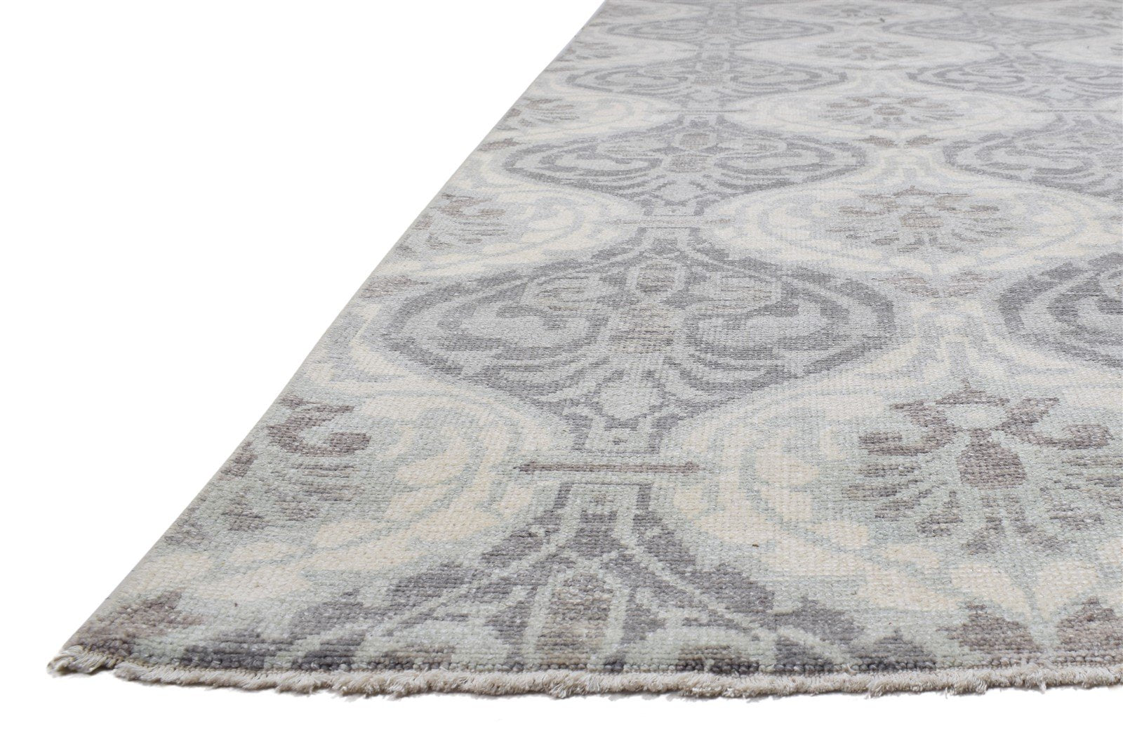 Hand Knotted Grey Wool Rug 8' X 9' Modern Moroccan Trellis Large Carpet 