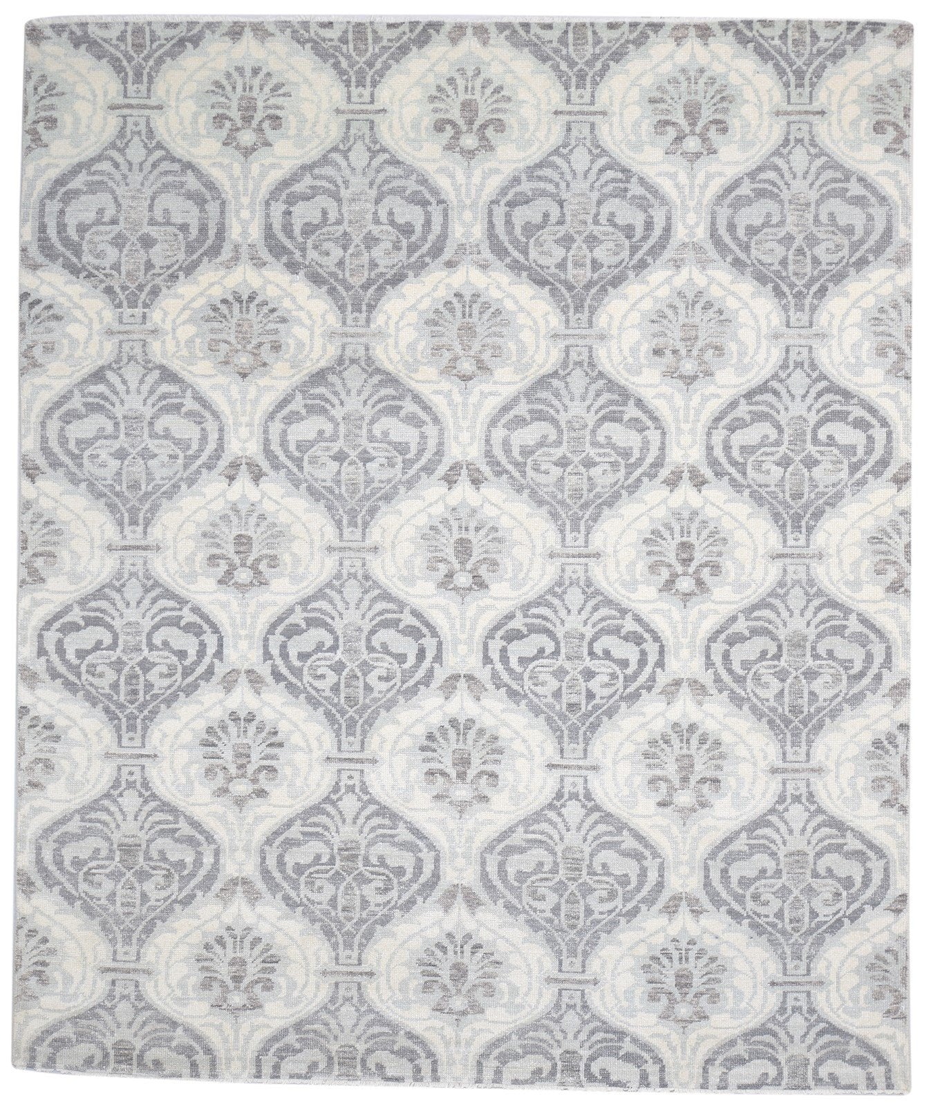 Hand Knotted Grey Wool Rug 8' X 9' Modern Moroccan Trellis Large Carpet 