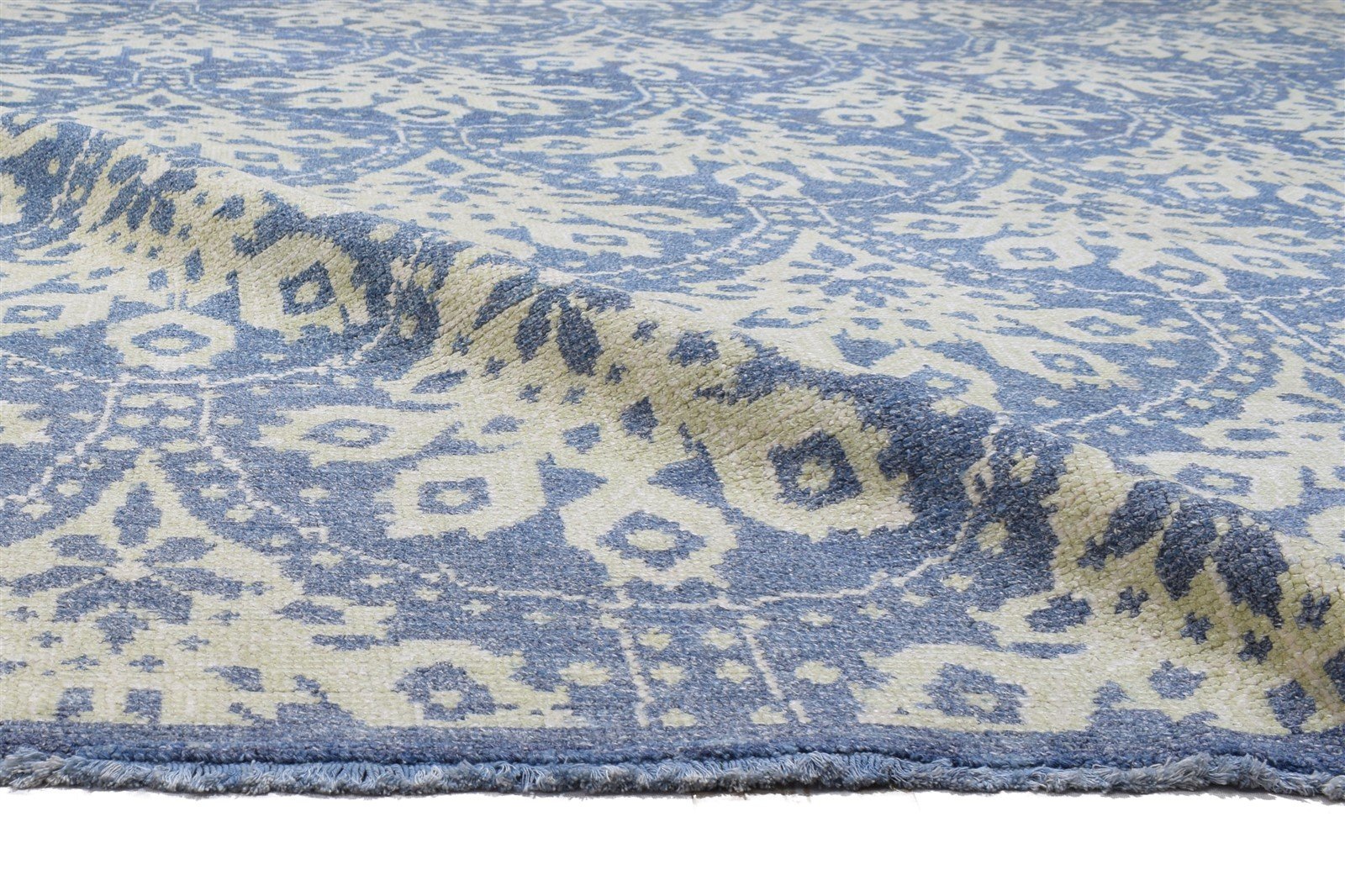 Blue Wool Rug 8' X 10' Modern Hand Knotted Moroccan Damask Large Carpet 