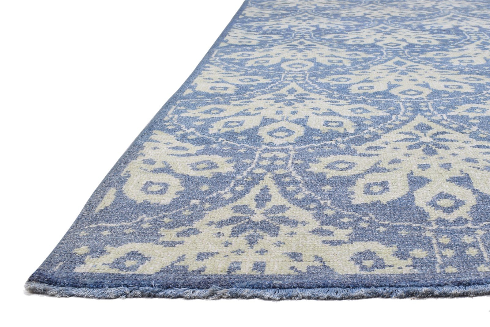 Blue Wool Rug 8' X 10' Modern Hand Knotted Moroccan Damask Large Carpet 